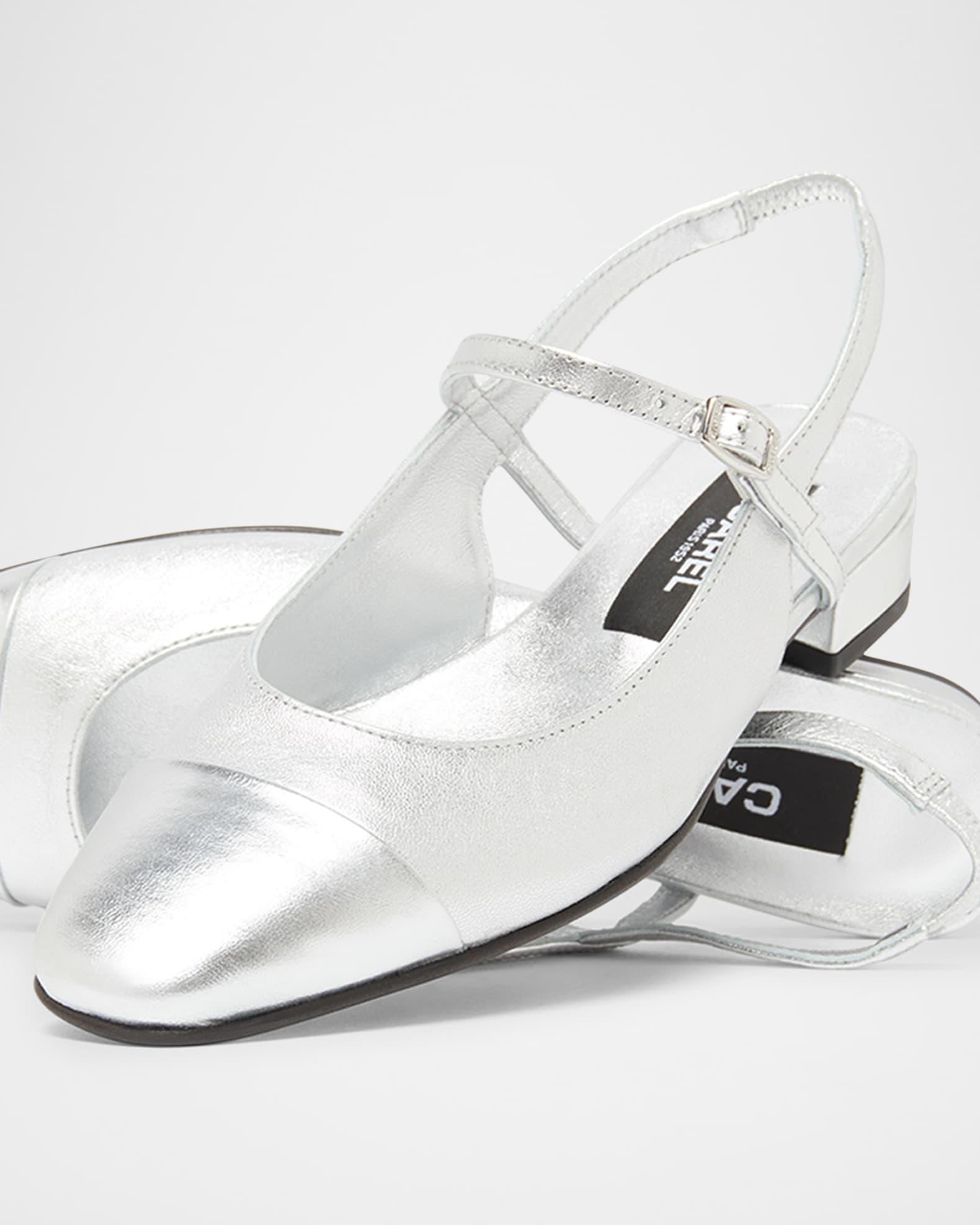 【関税込み】Fatale Sandals - Carel - Leather - Silver Peche - Silver laminated leather slingback Mary Janes