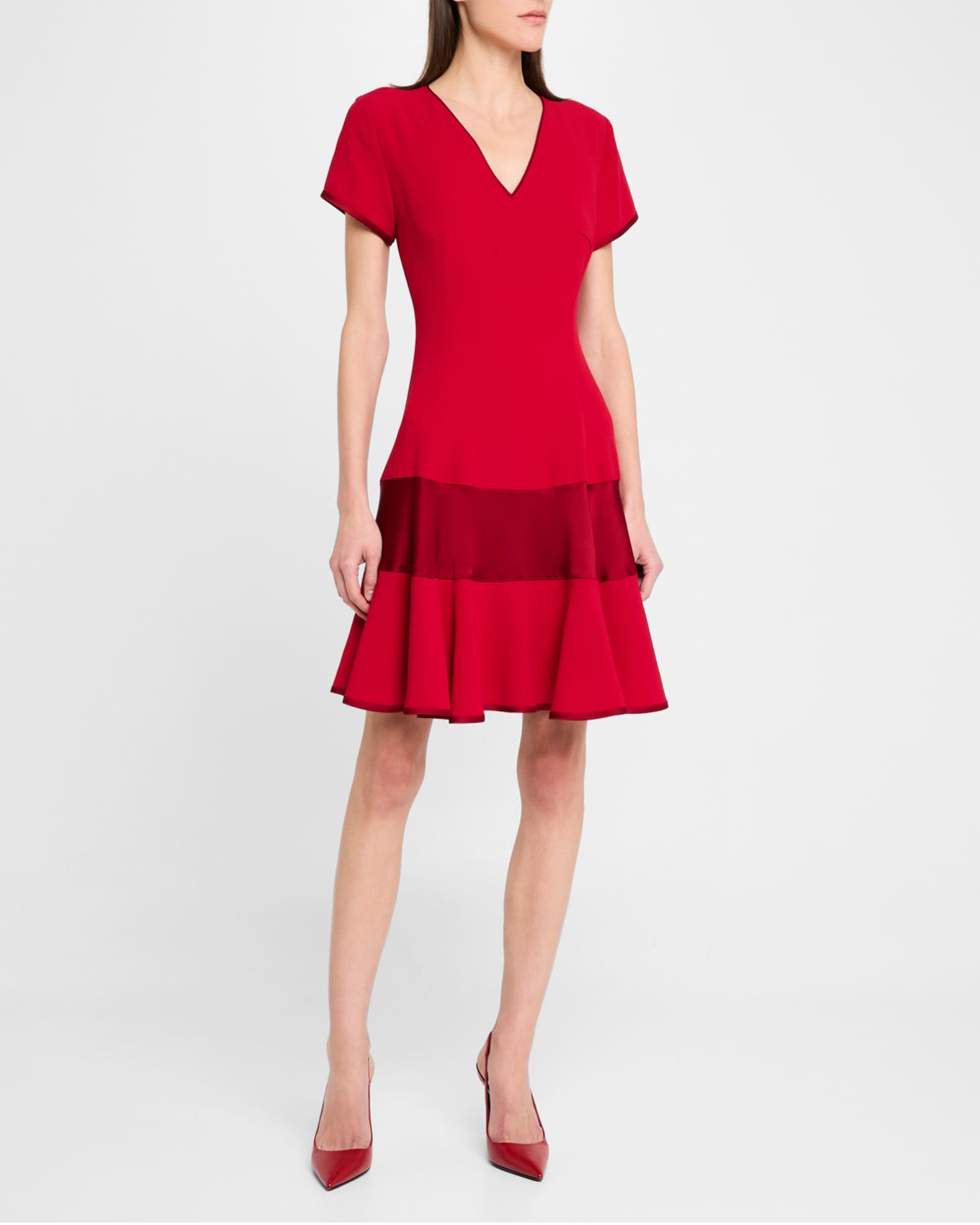 V-Neck Short-Sleeve Flounce Dress 1