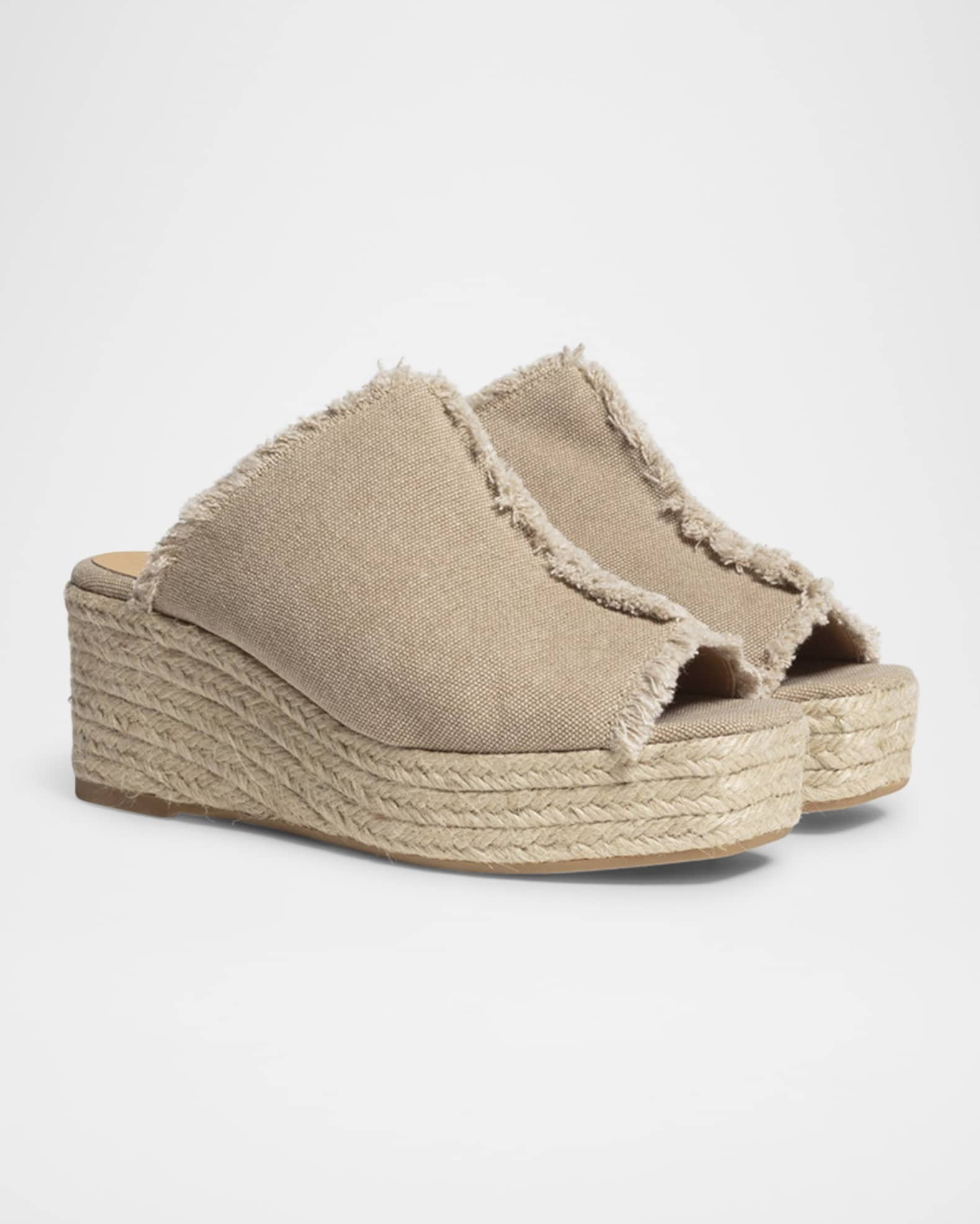 Queral Frayed Canvas Wedge Espadrille Mules 1