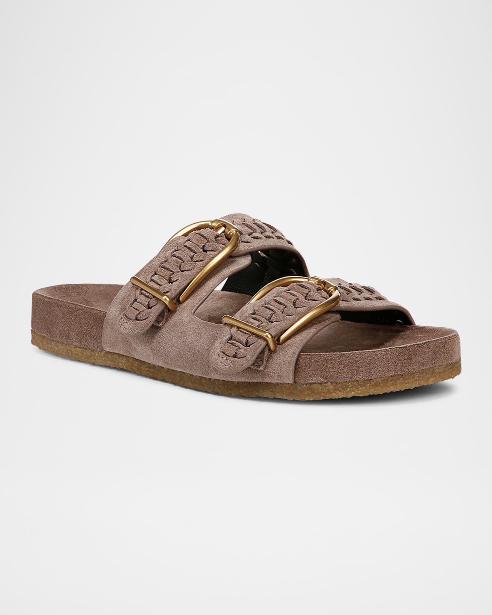 Paige Woven Suede Dual-Buckle Slide Sandals 1