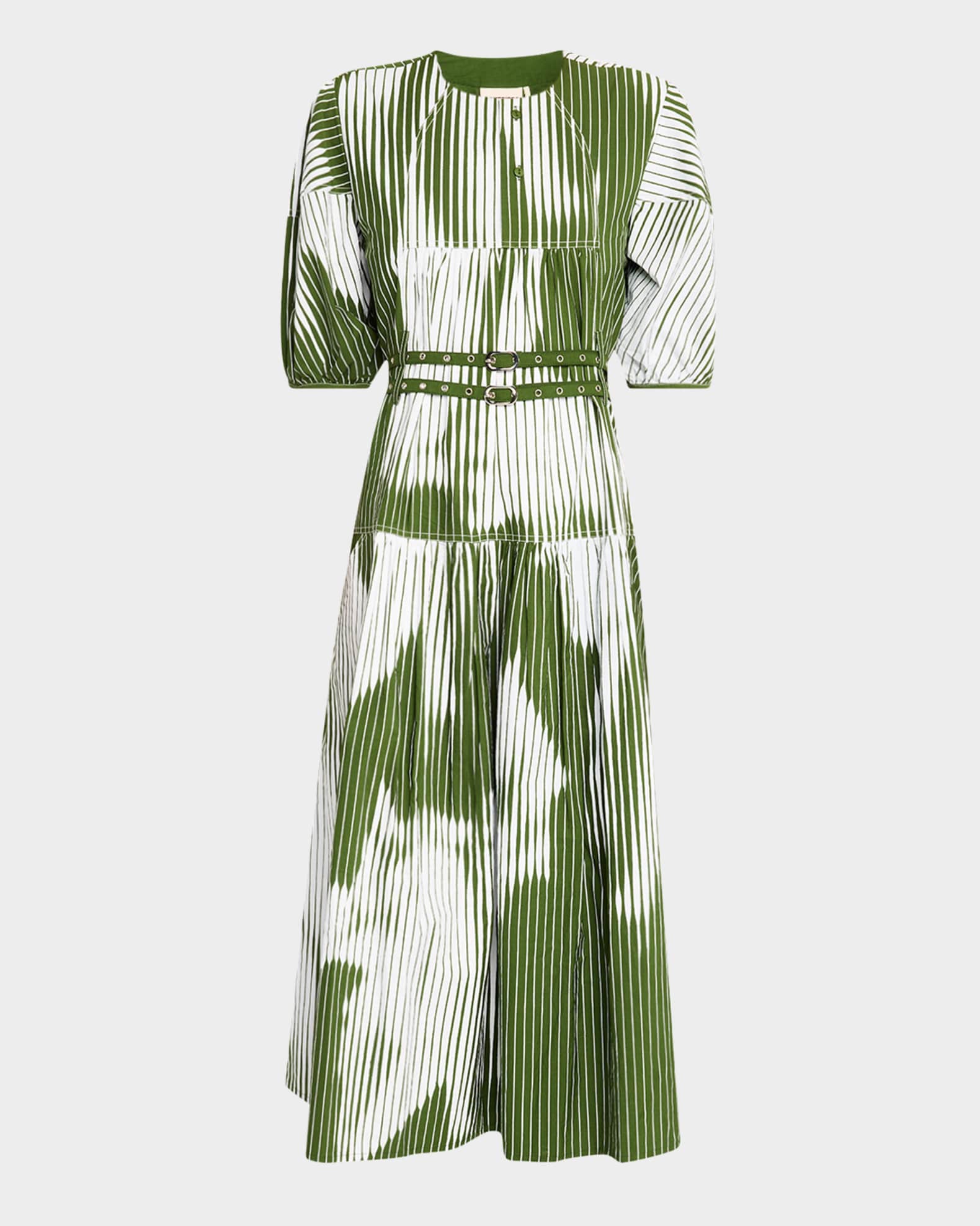 The Diana Belted Striped Cotton Midi Dress 0