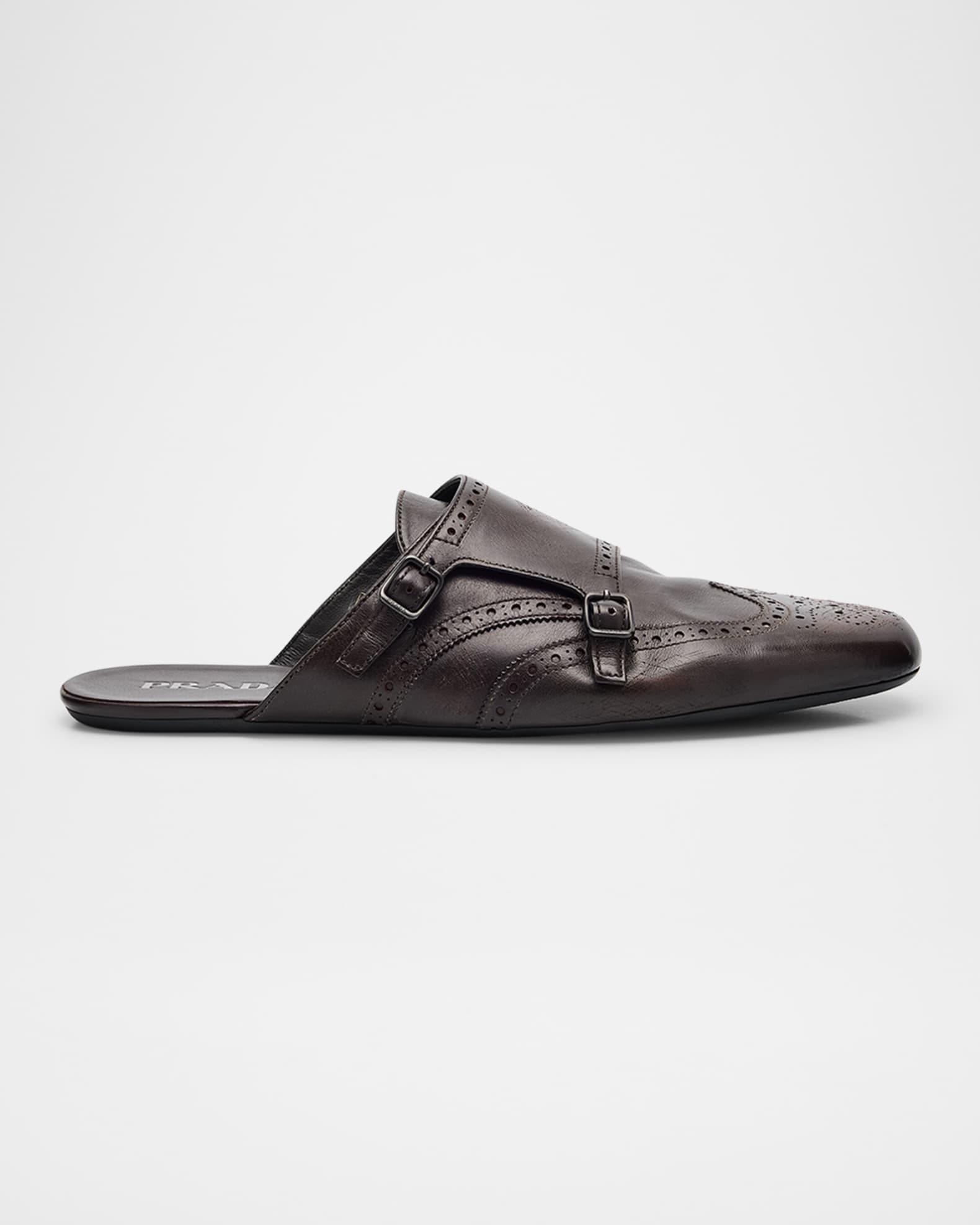 サンダル Prada Shuffle antiqued leather double monk strap mules Chalk White Shuffle Antiqued Leather Double Monk Strap Mules