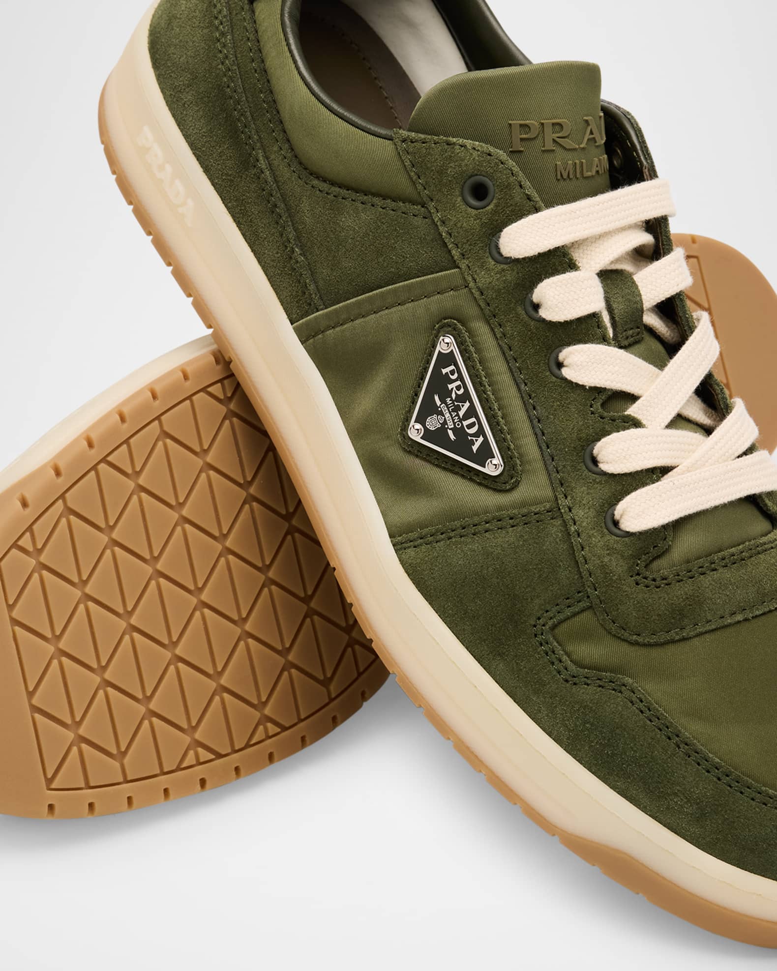PRADA＊Downtown delave suede and Re-Nylon スニーカー＊送料込 Prada Downtown Delavé Suede and Re-Nylon Sneakers | Saks