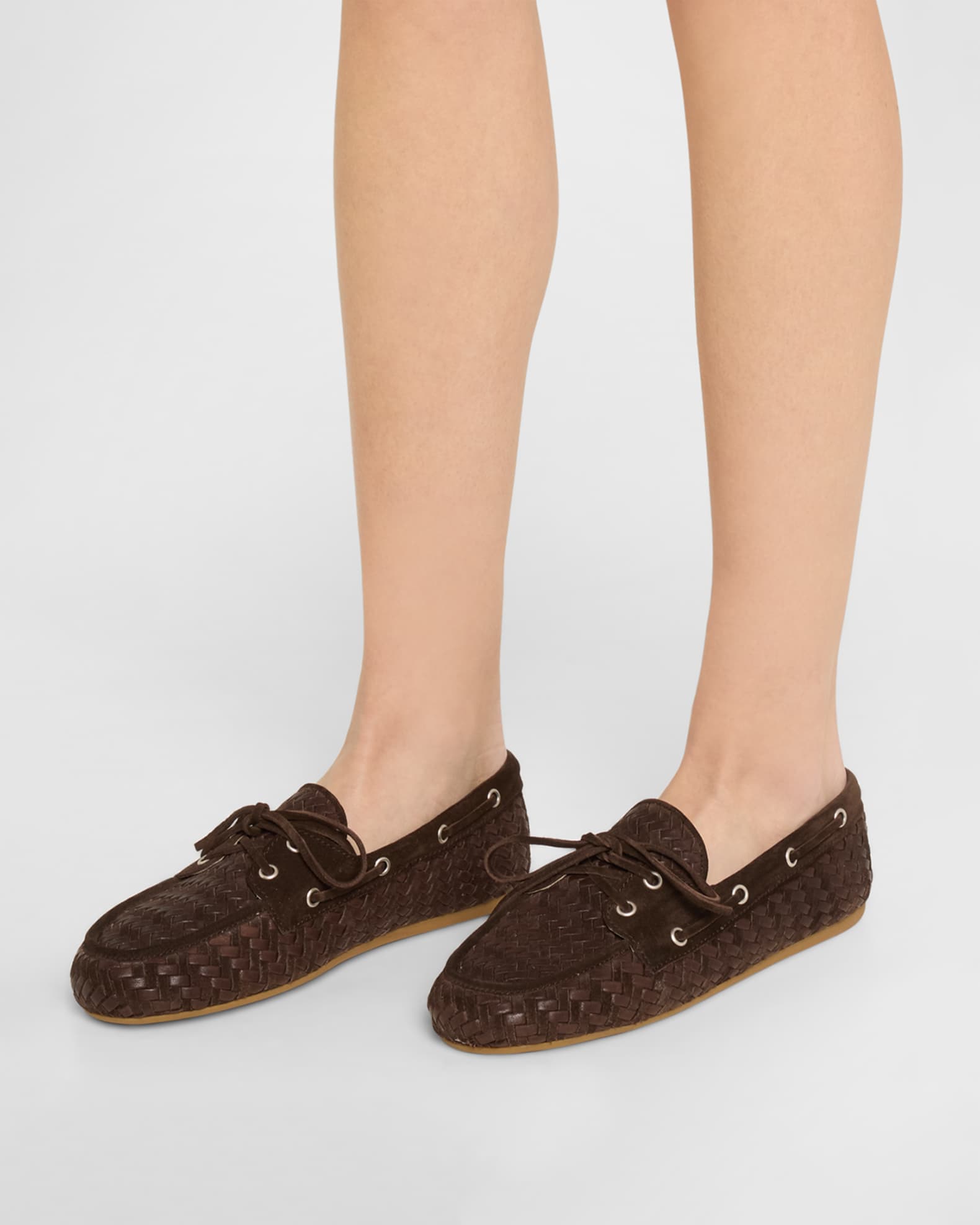 Bow Woven Suede & Leather Boat Shoes 1