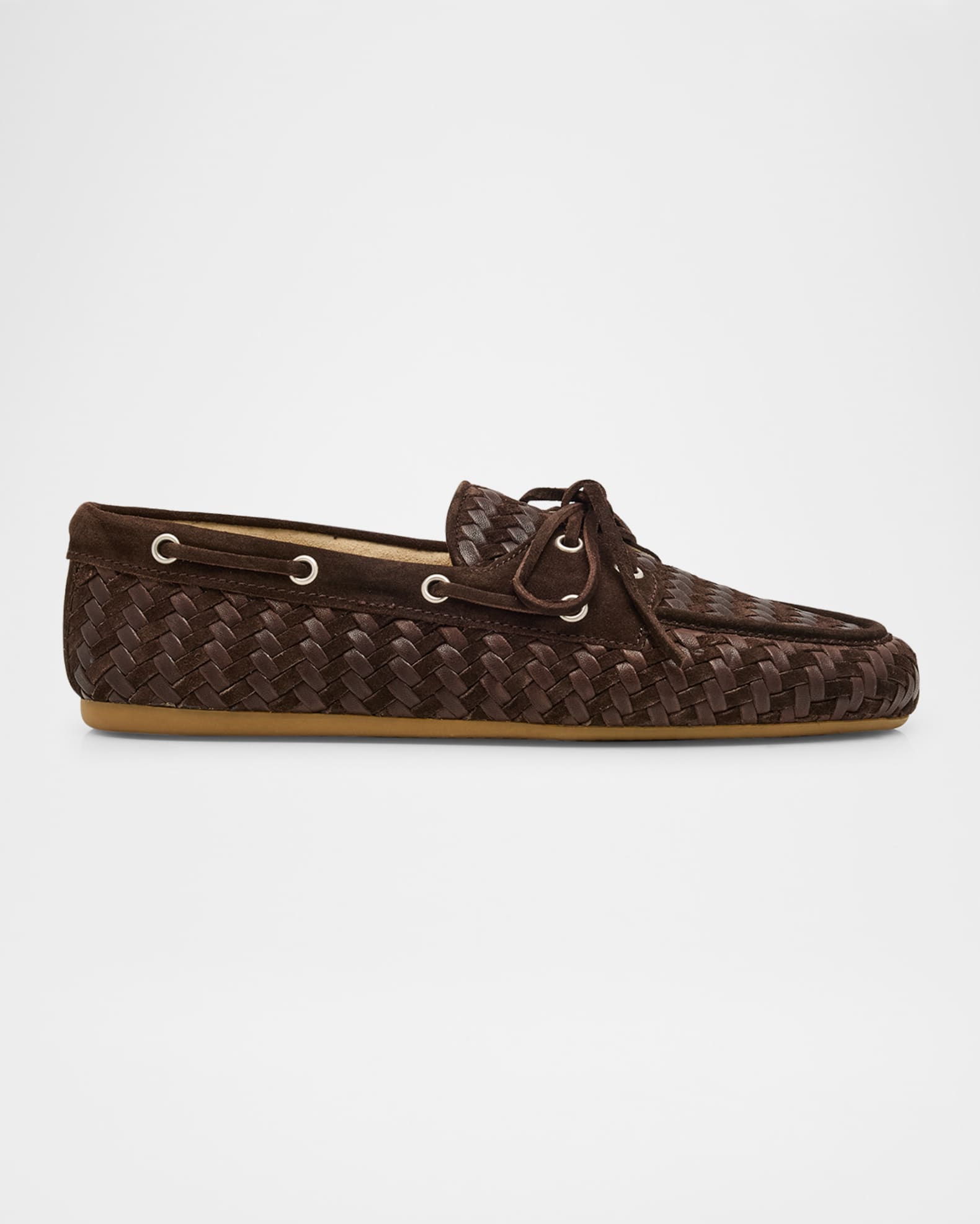 Bow Woven Suede & Leather Boat Shoes 0