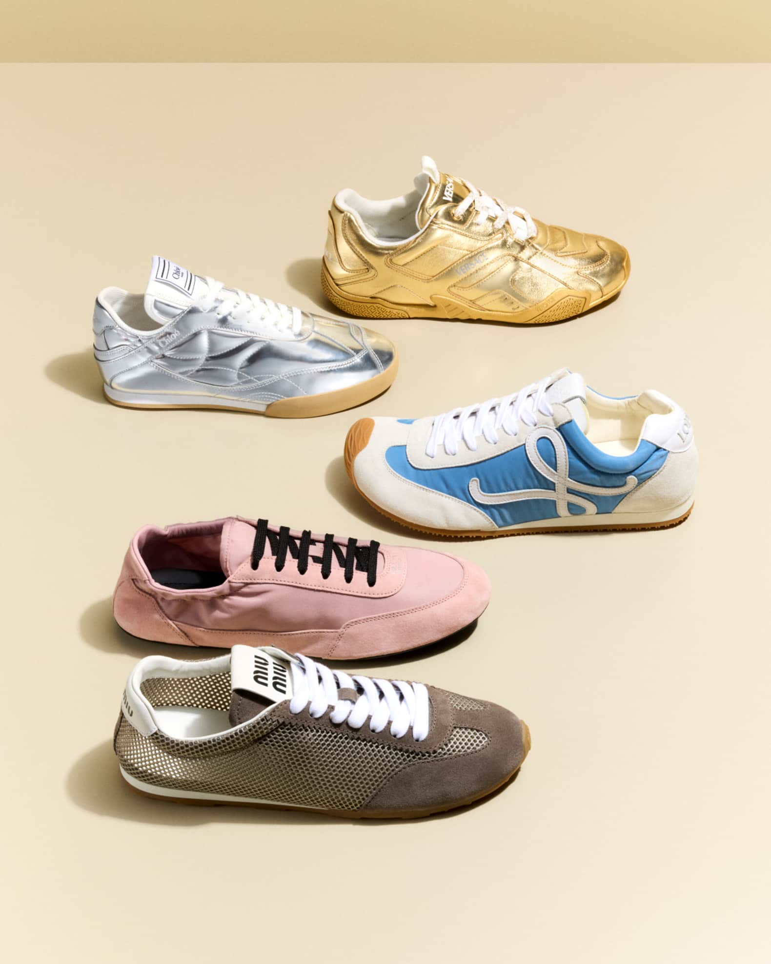 スニーカー MIU MIU Women Sneakers Miu Miu Low-Top Mesh Suede Sneakers | Neiman Marcus