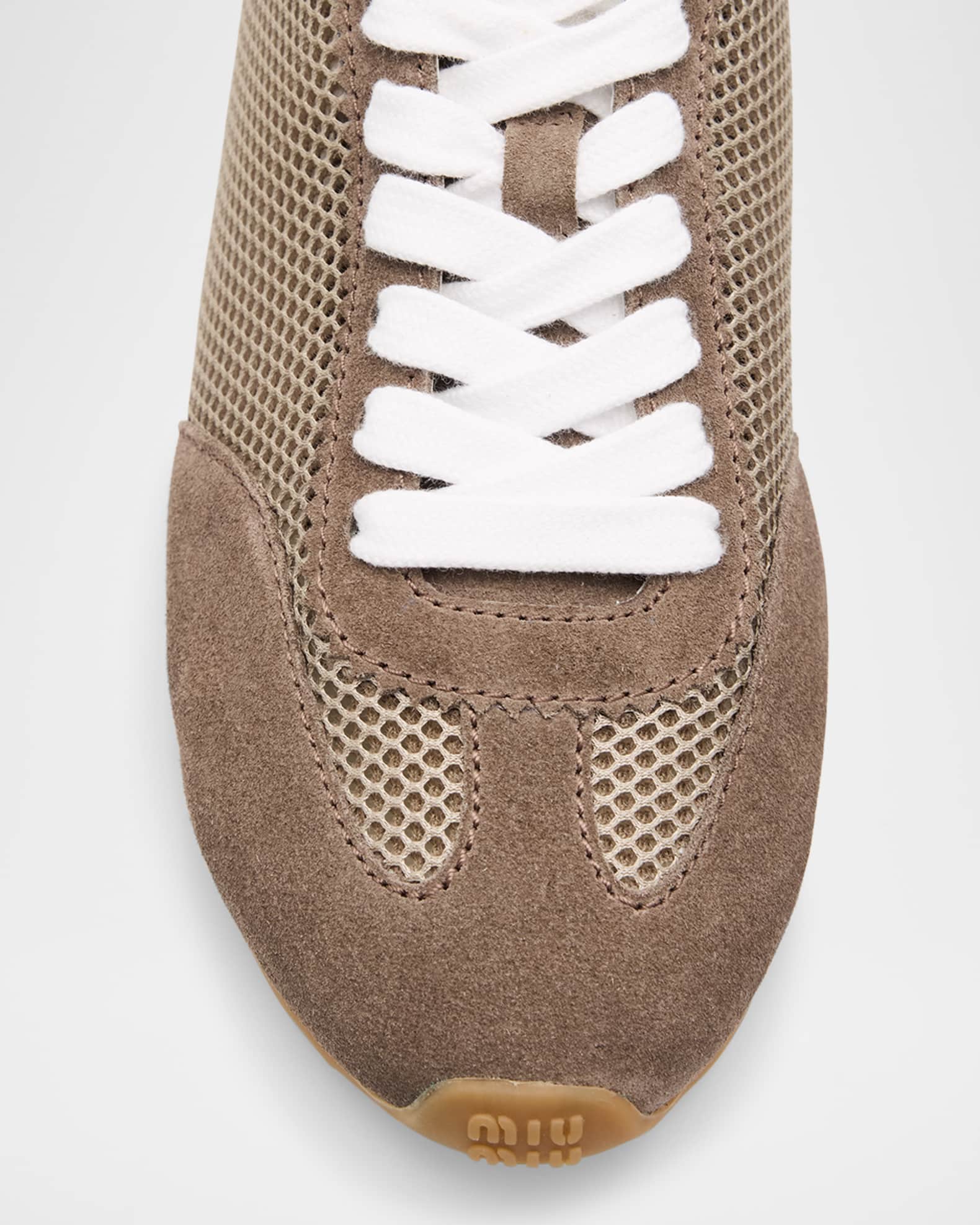 DESCENTE - miumiu Miu Miu Low-Top Mesh Suede Sneakers | Neiman Marcus