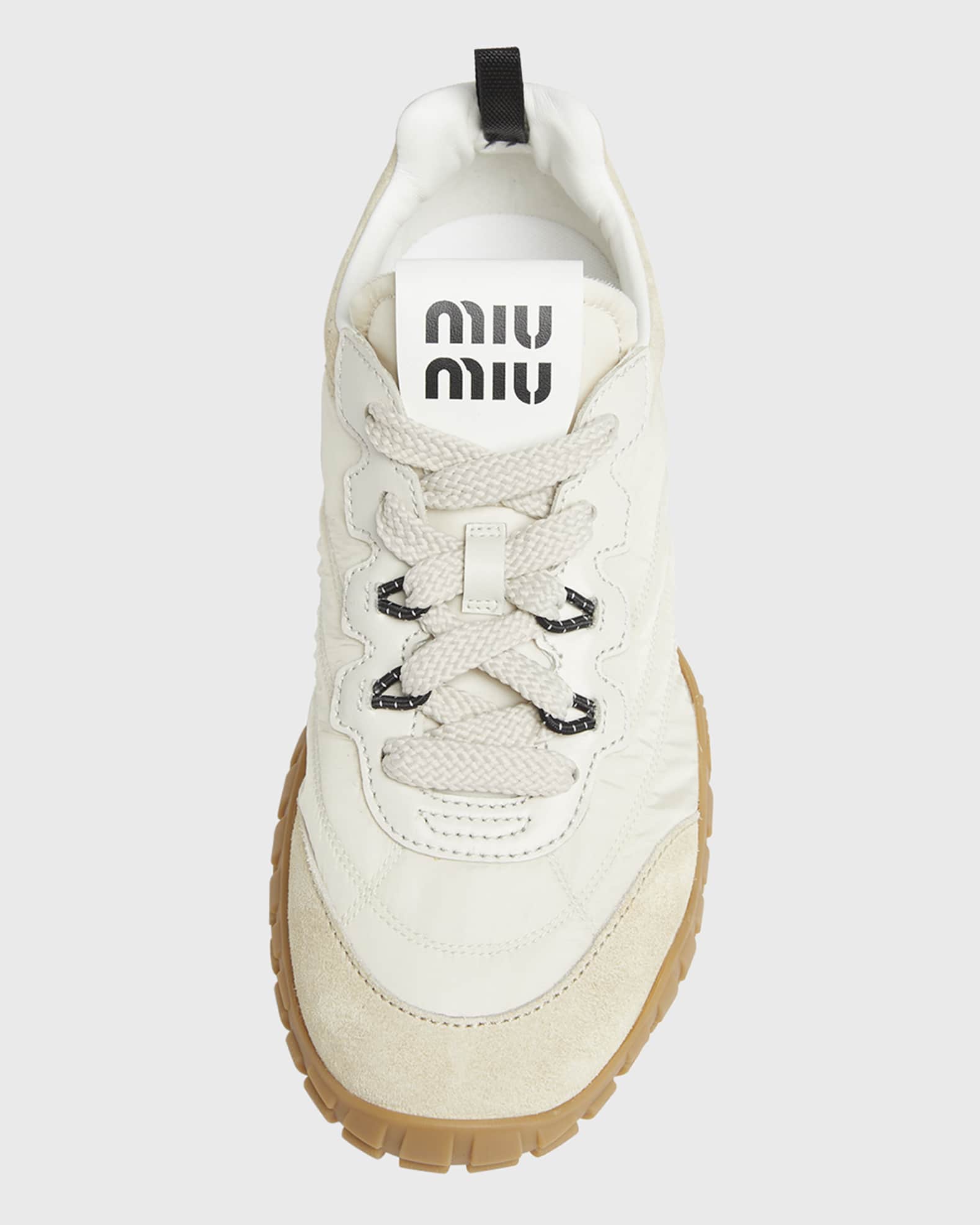 Miu Miu Low-Top Nylon & Leather Sneakers | Neiman Marcus Miu Miu Low-Top Nylon & Leather Sneakers | Neiman Marcus