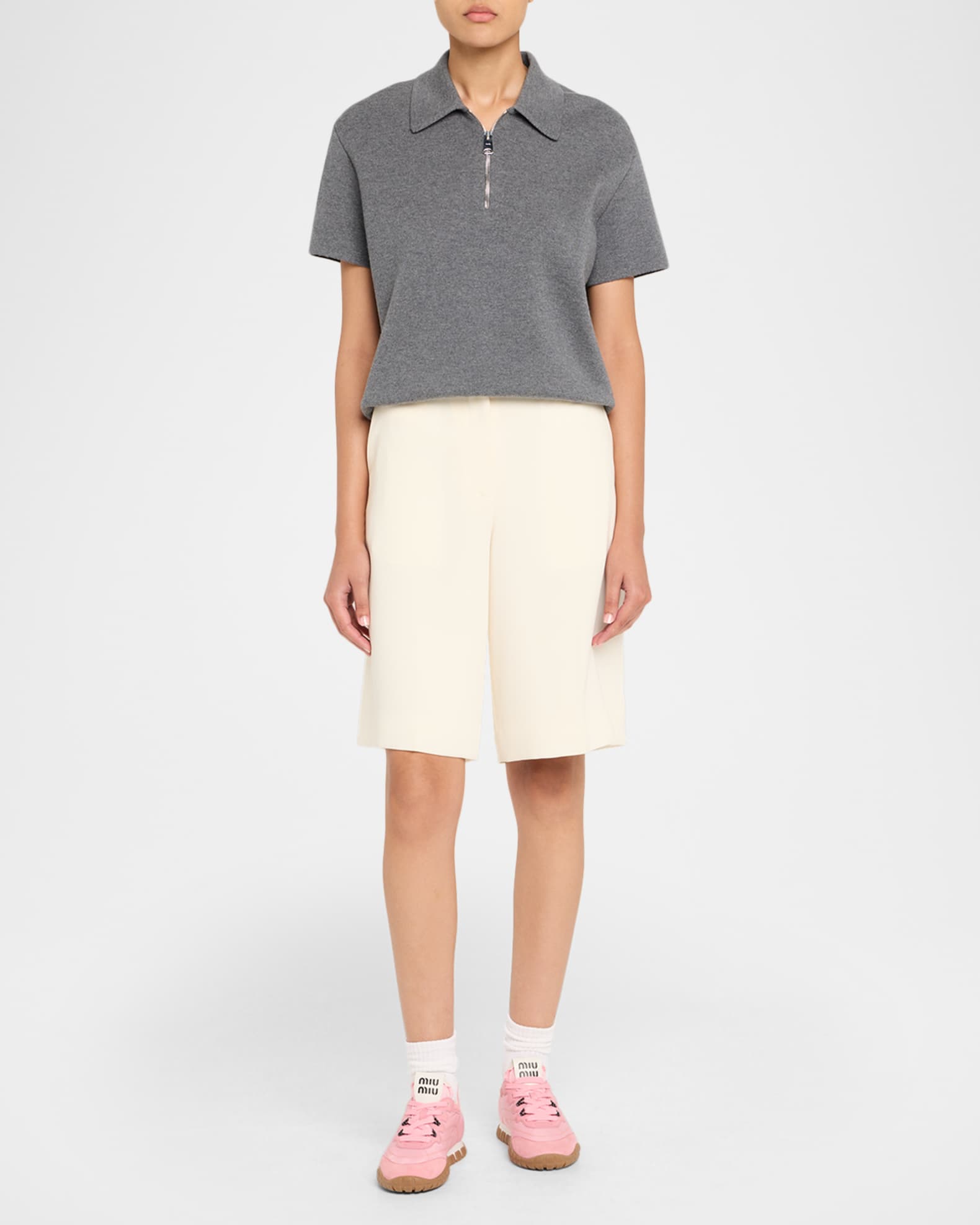 Miu Miu Low-Top Nylon & Leather Sneakers | Neiman Marcus