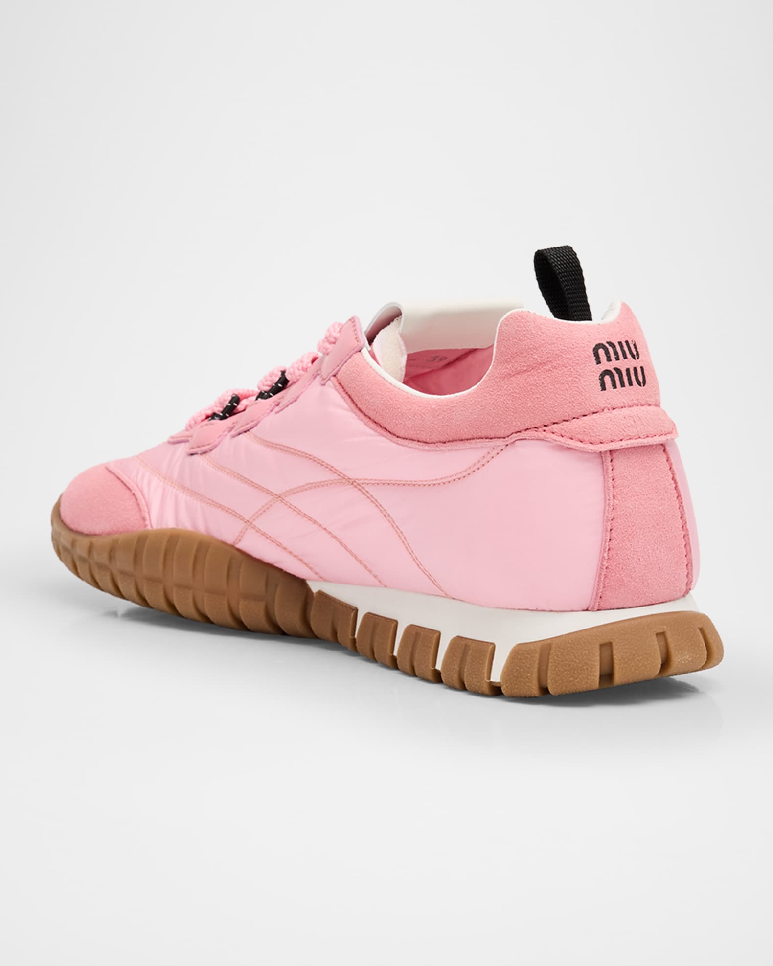 Miu Miu Low-Top Nylon & Leather Sneakers | Neiman Marcus