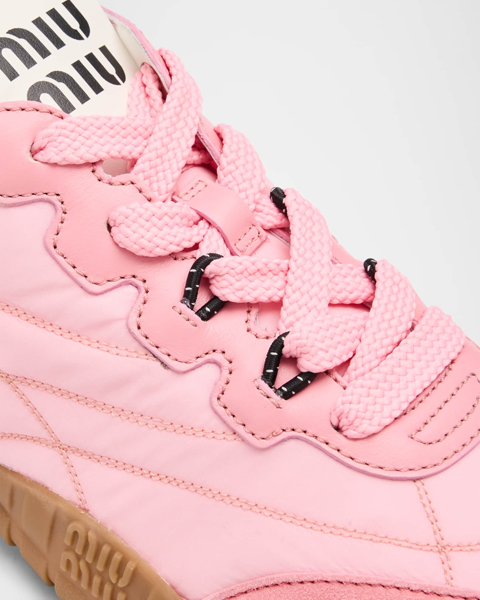 Miu Miu Low-Top Nylon & Leather Sneakers | Neiman Marcus