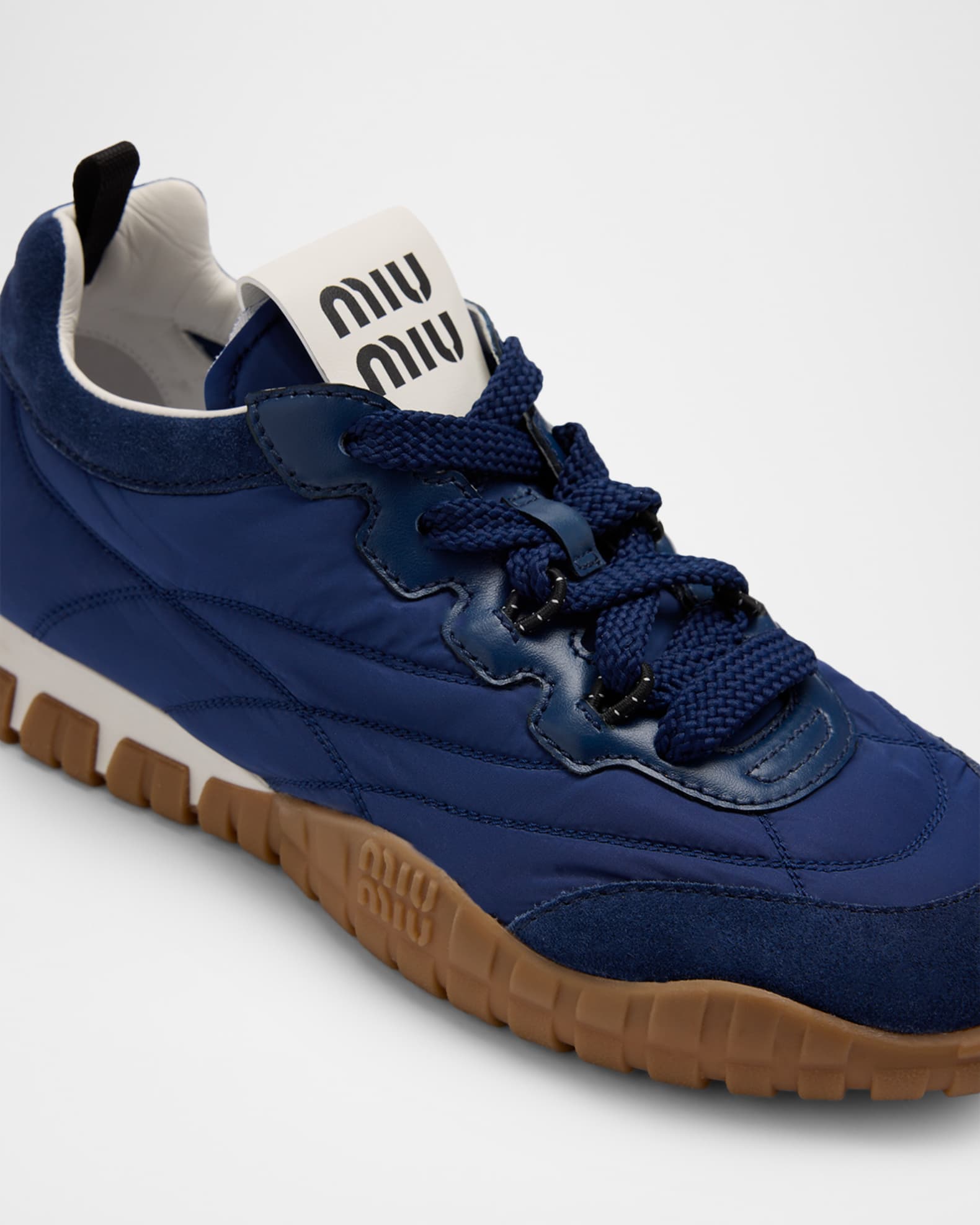 Miu Miu Low-Top Nylon & Leather Sneakers | Neiman Marcus