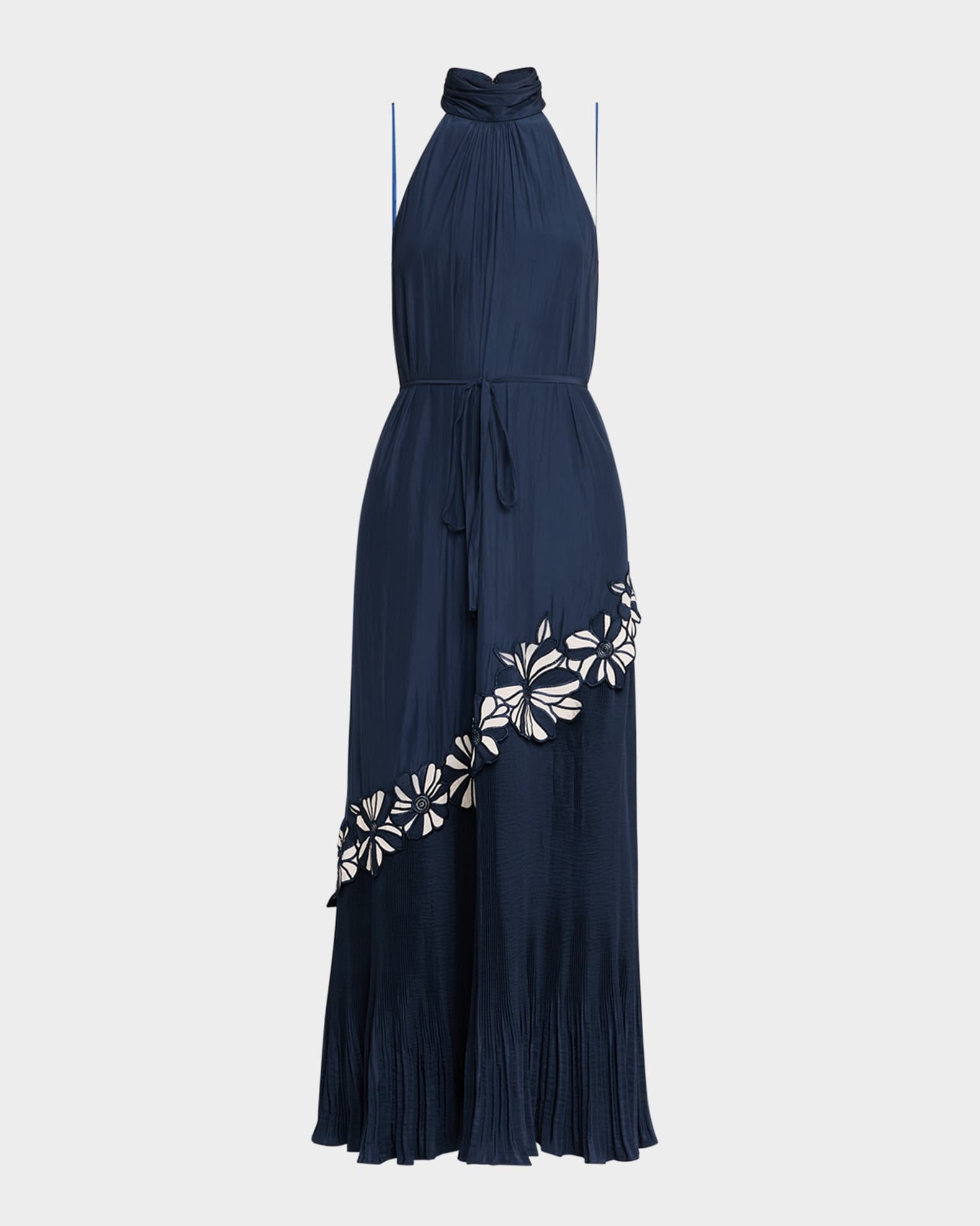 Eleah Floral Embroidered Halter Midi Dress 0