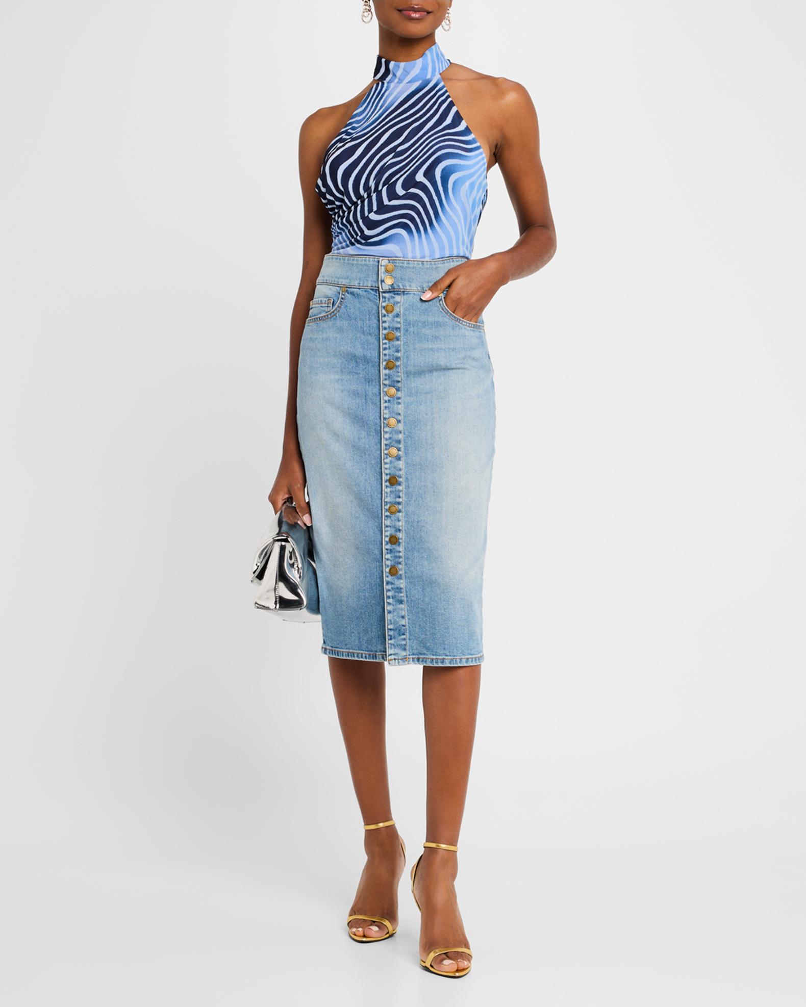 Ramy Brook Karter Denim Knee-Length Skirt | Neiman Marcus