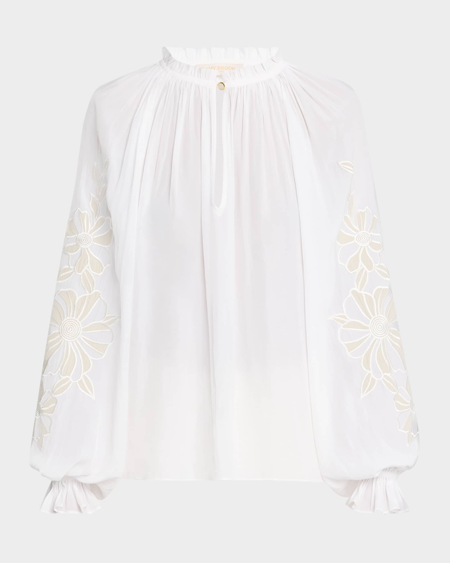 Nelida Floral Embroidered Balloon-Sleeve Blouse 0