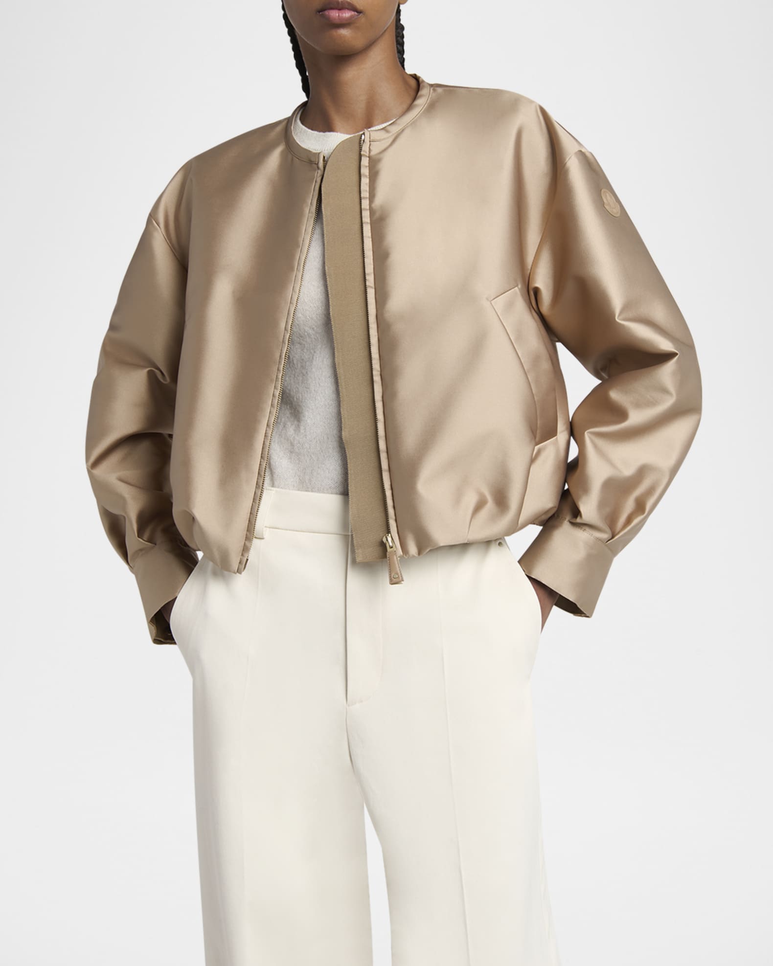 25SS MONCLER Maupa ライトグリーン Moncler Maupa Satin Bomber Jacket | Neiman Marcus