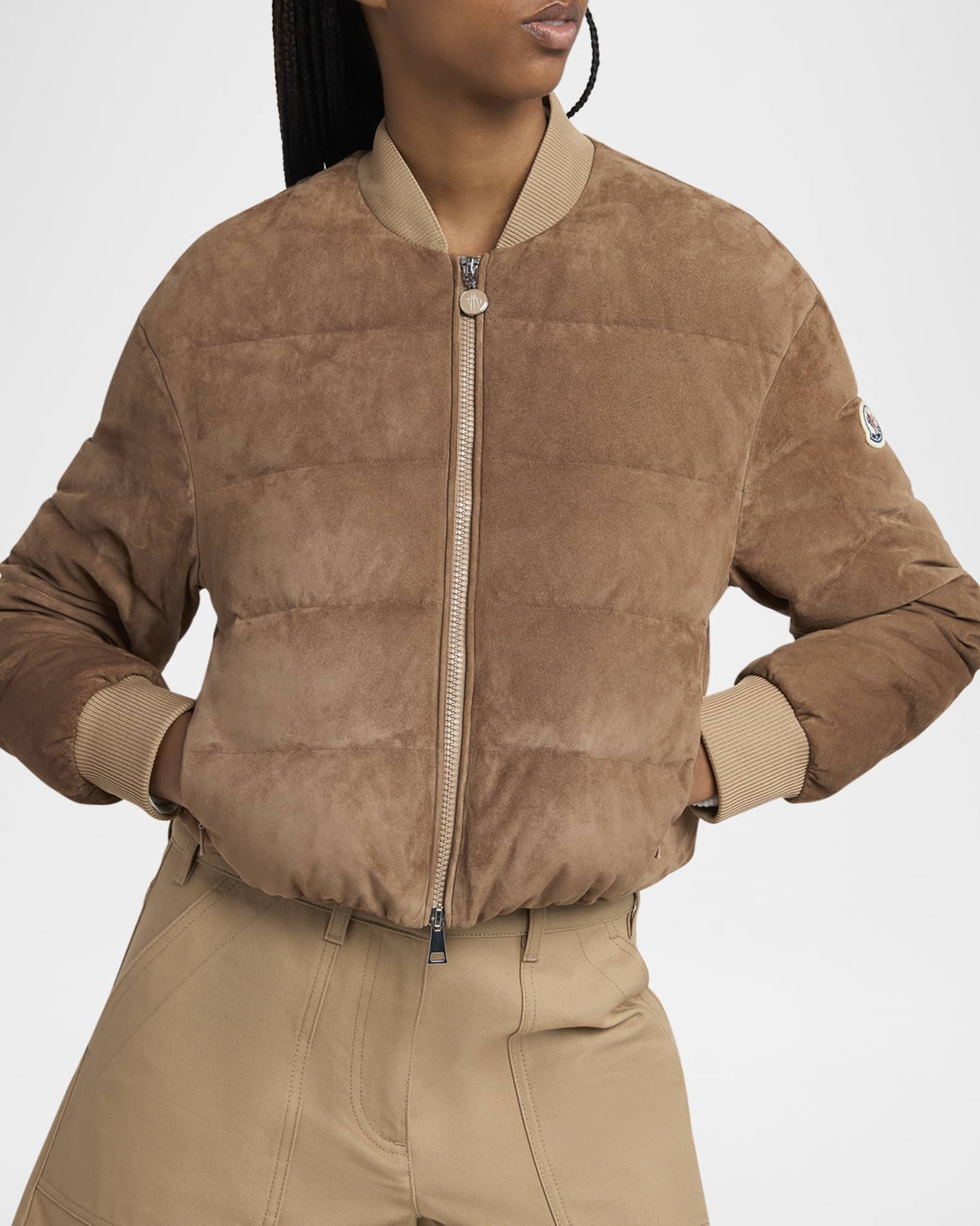 ♪直営店♪Moncler Pollet スエードダウンボンバージャケット Moncler Pollet Suede Bomber Jacket | Neiman Marcus