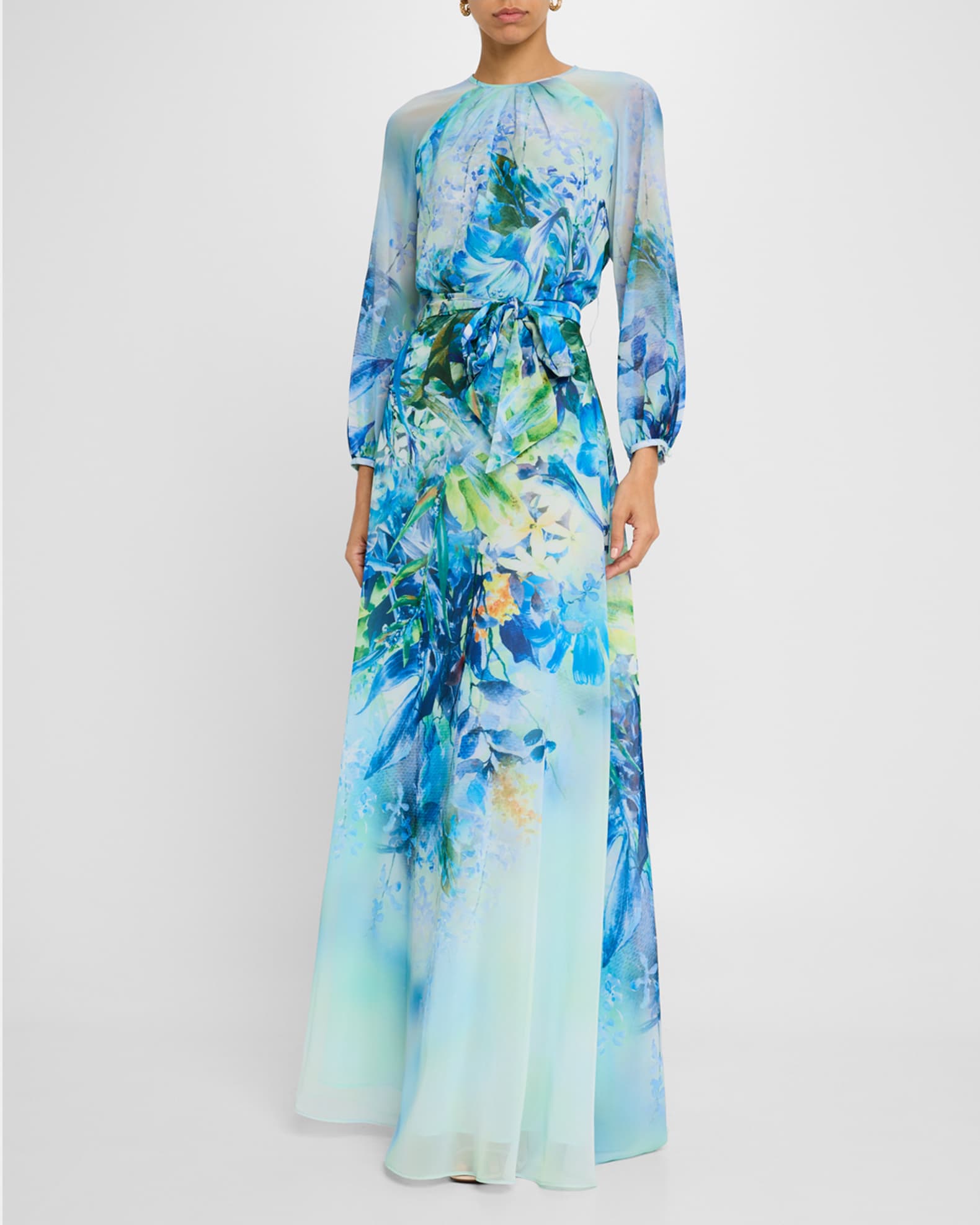 Floral-Print Chiffon Gown 1