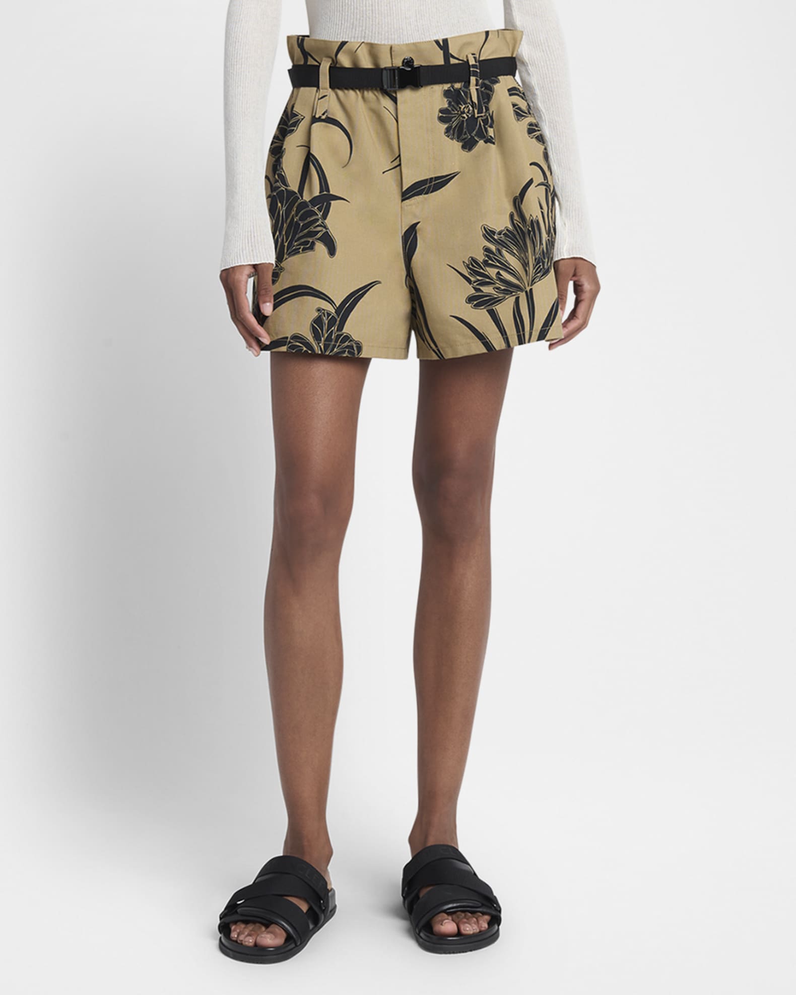 Moncler Printed Paper Bag Shorts with Belt | Neiman Marcus