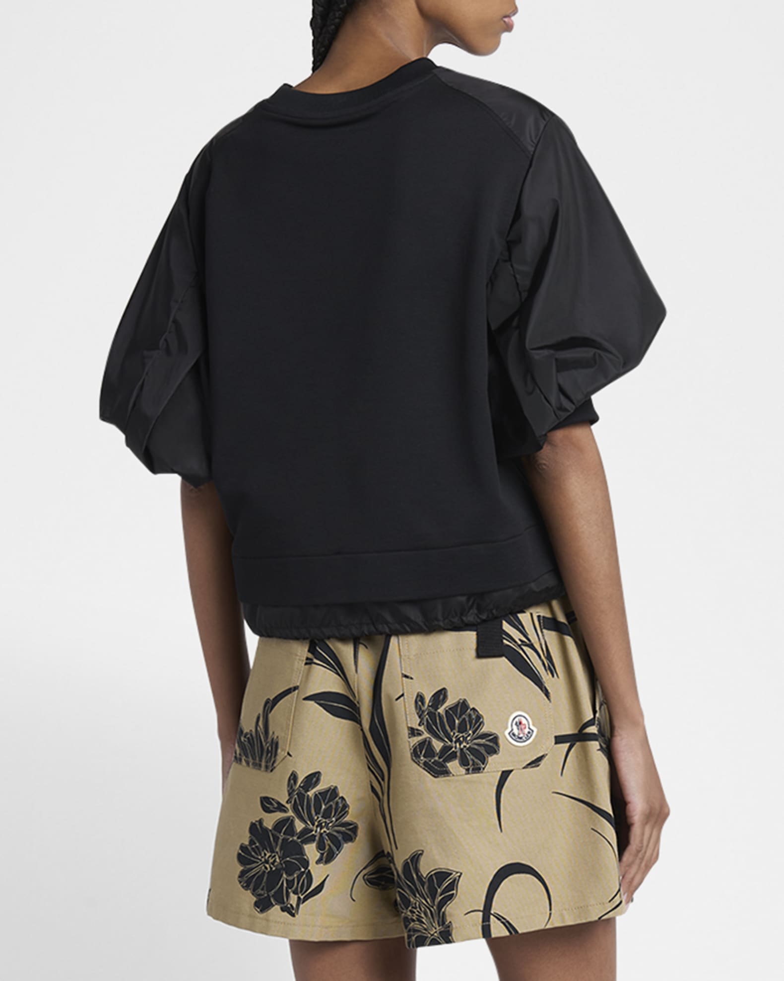 Tシャツ・カットソー MONCLER Cotton and nylon t-shirt with puffed sleeves Nero Moncler Short-Sleeve Combo T-Shirt | Neiman Marcus