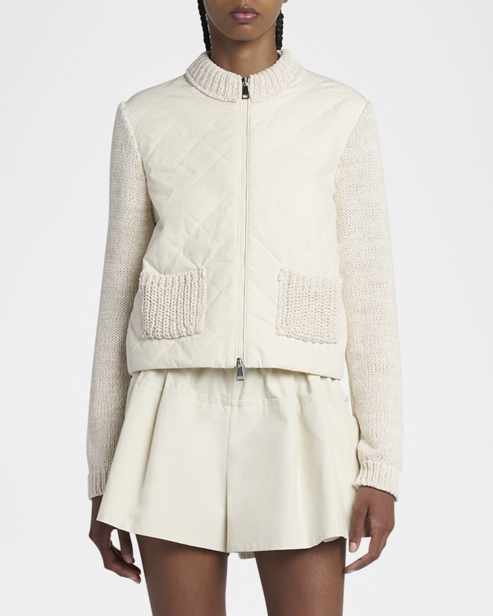 Moncler Quilted Knit Zip Cardigan | Neiman Marcus