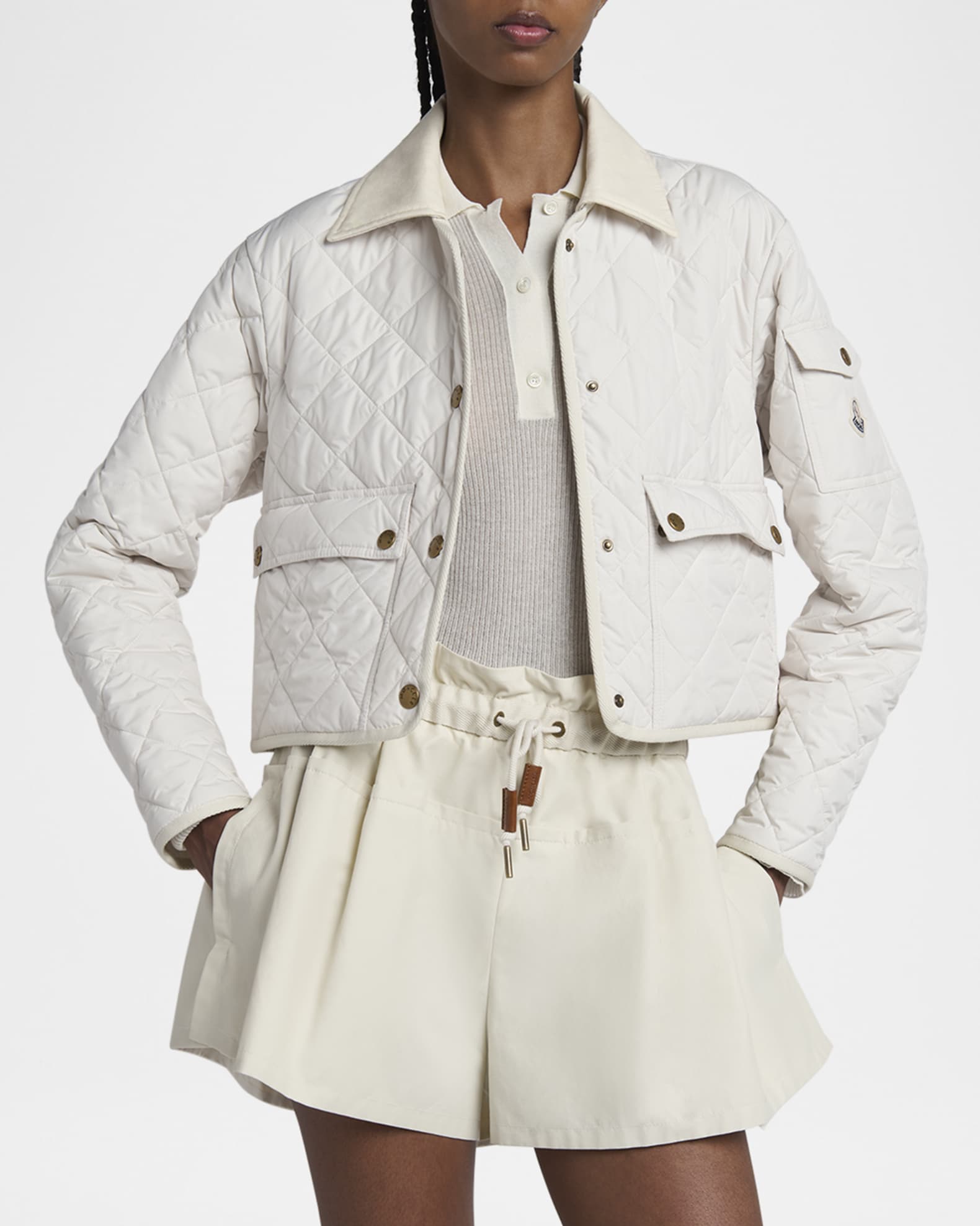 ジャケット Moncler White quilted jacket in nylon Moncler Quilted Nylon Zip-Up Cardigan | Neiman Marcus