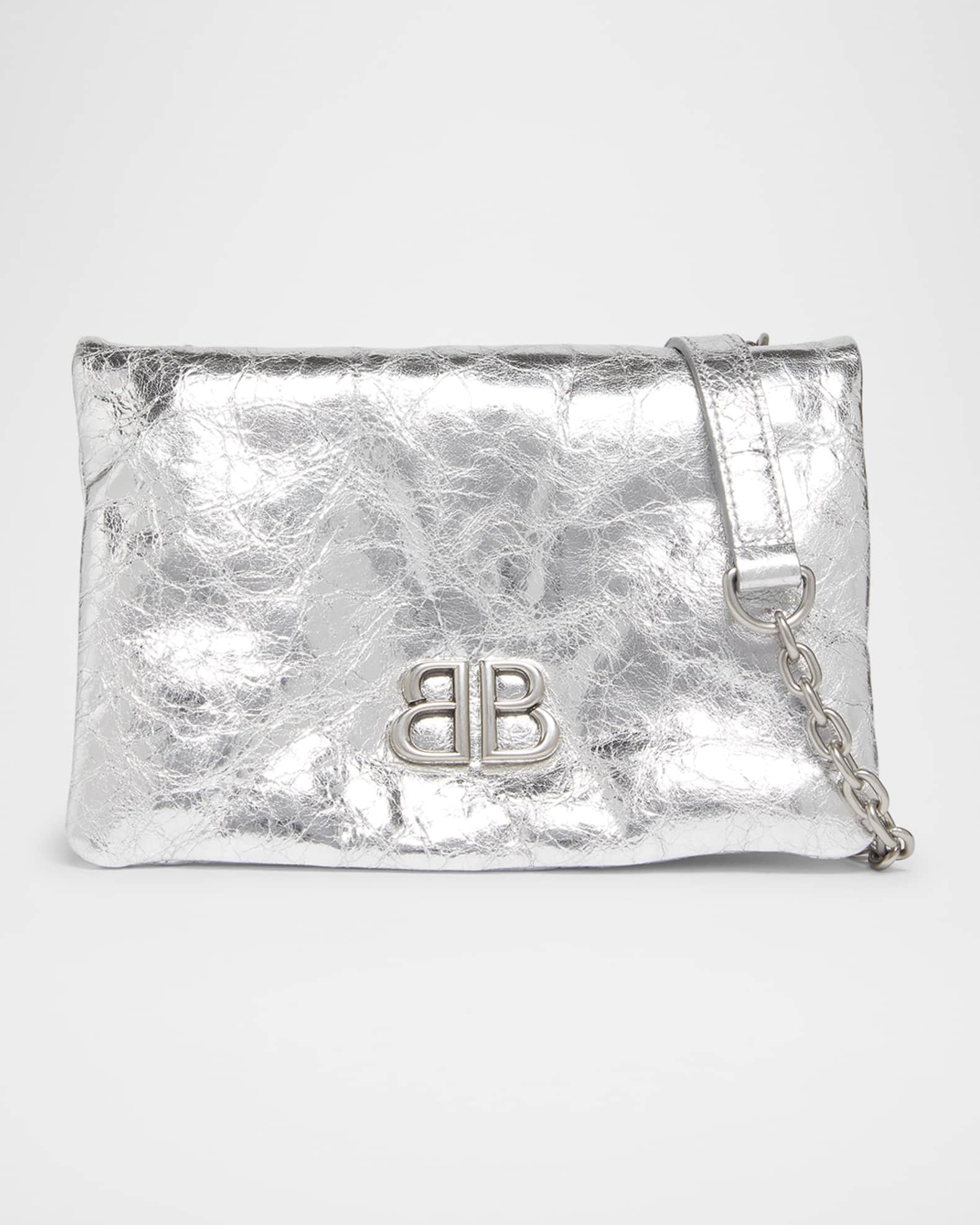 【BALENCIAGA】NANO MONACO BAG Balenciaga Monaco Nano Metallic Leather Crossbody Bag