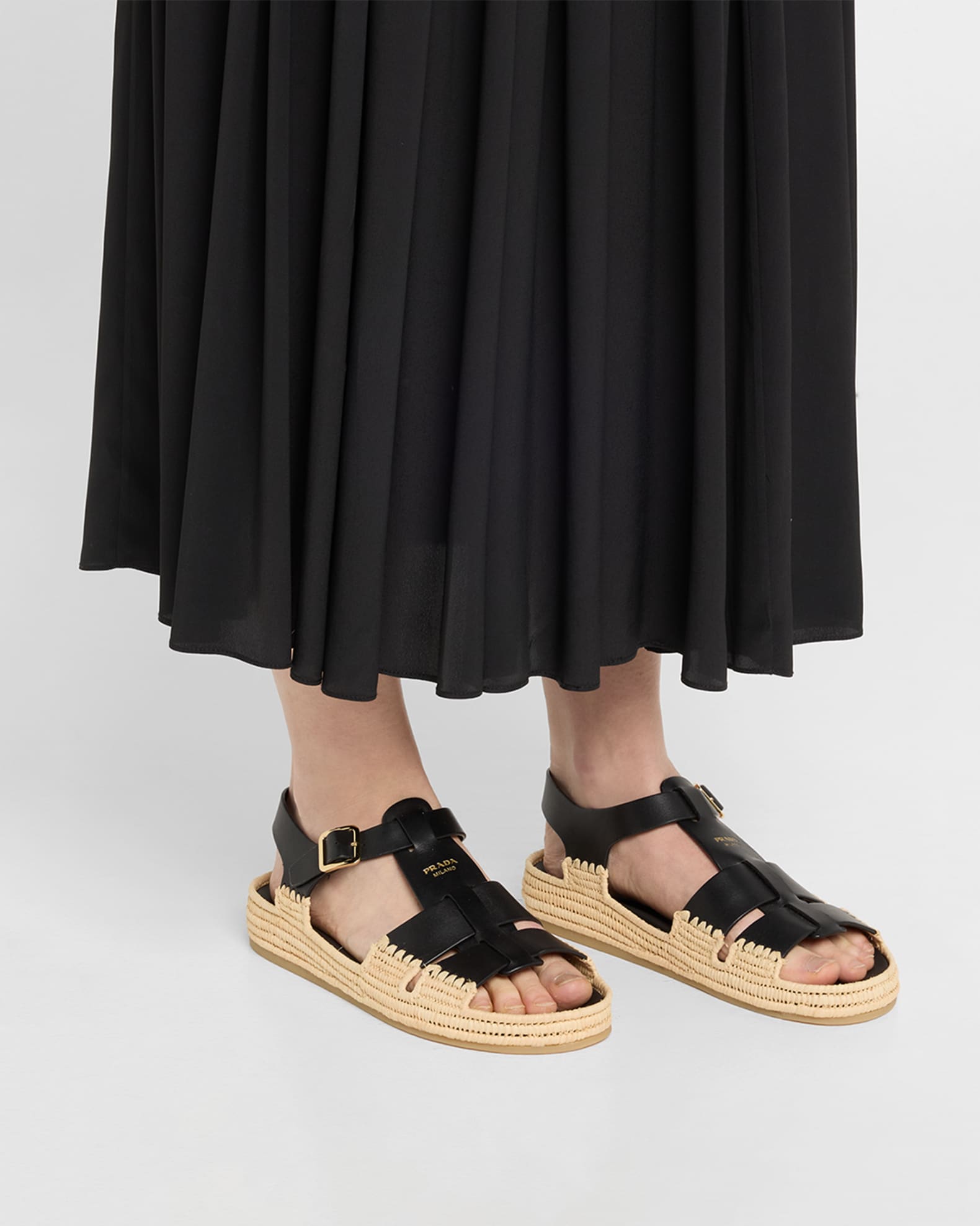 Prada Leather Fisherman Espadrille Sandals | Neiman Marcus