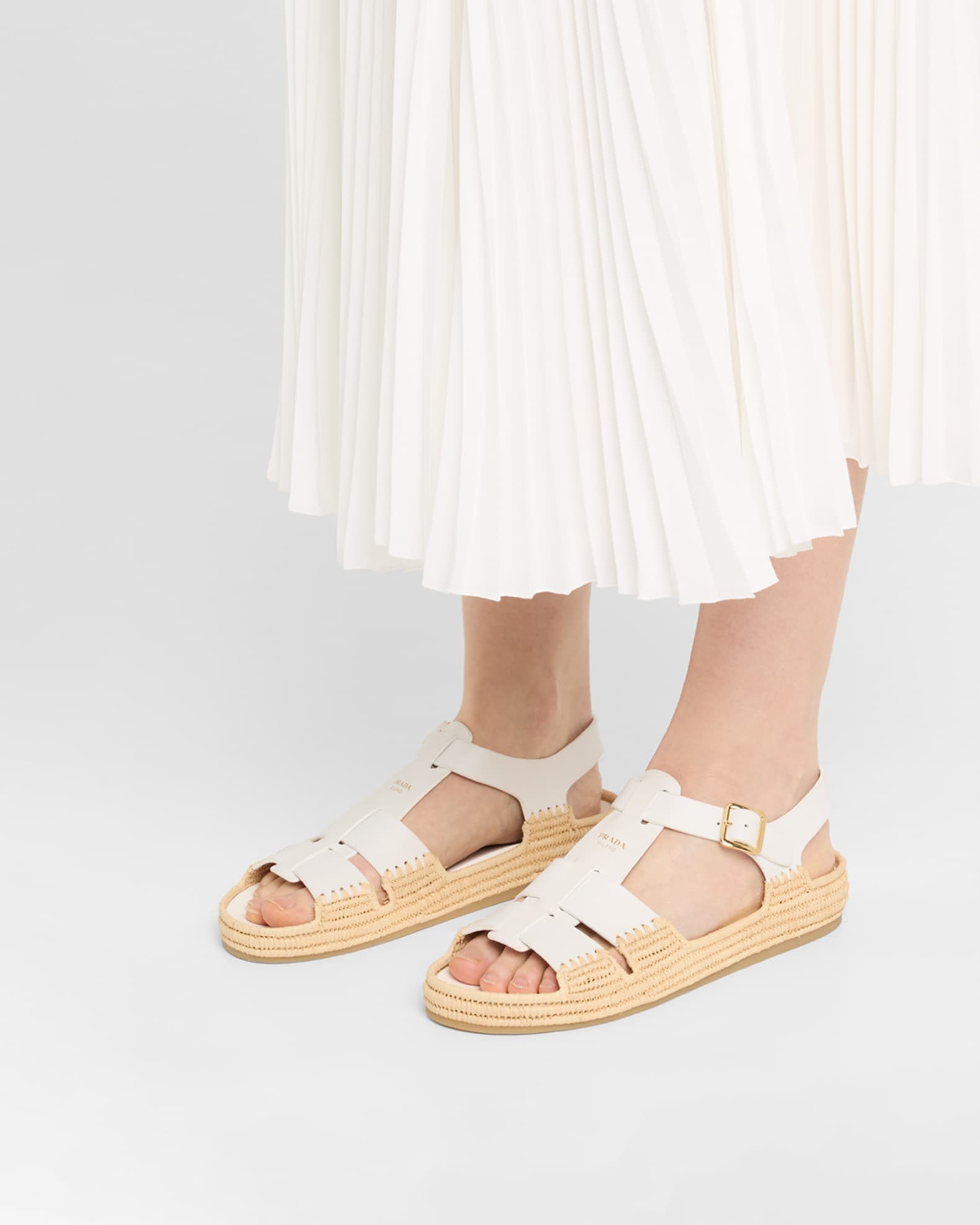 【PRADA】Fisherman's Leather Heel Shoe Prada Calf Leather Fisherman Sandals | Neiman Marcus