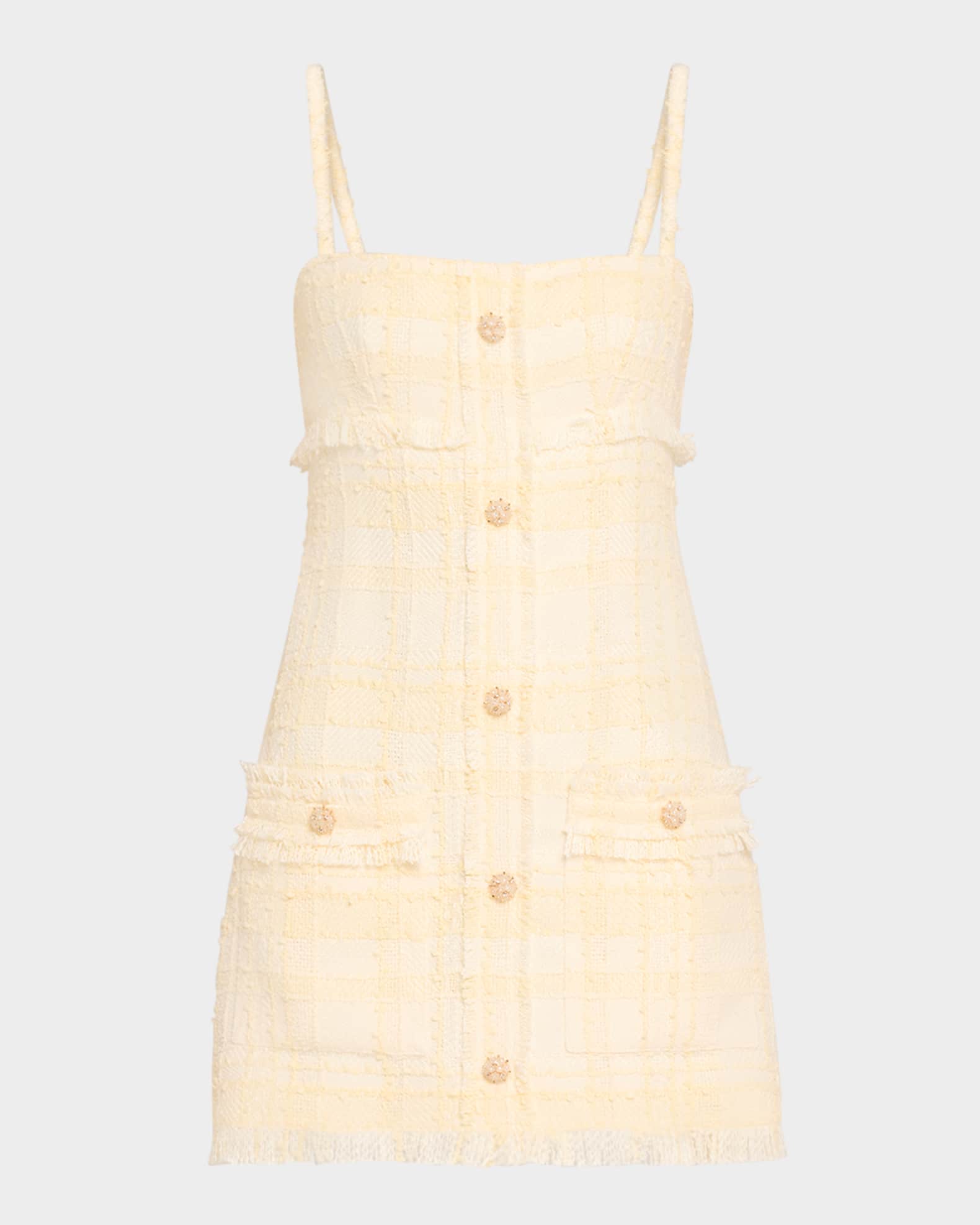 Michel Button-Front Sleeveless Tweed Mini Dress 0