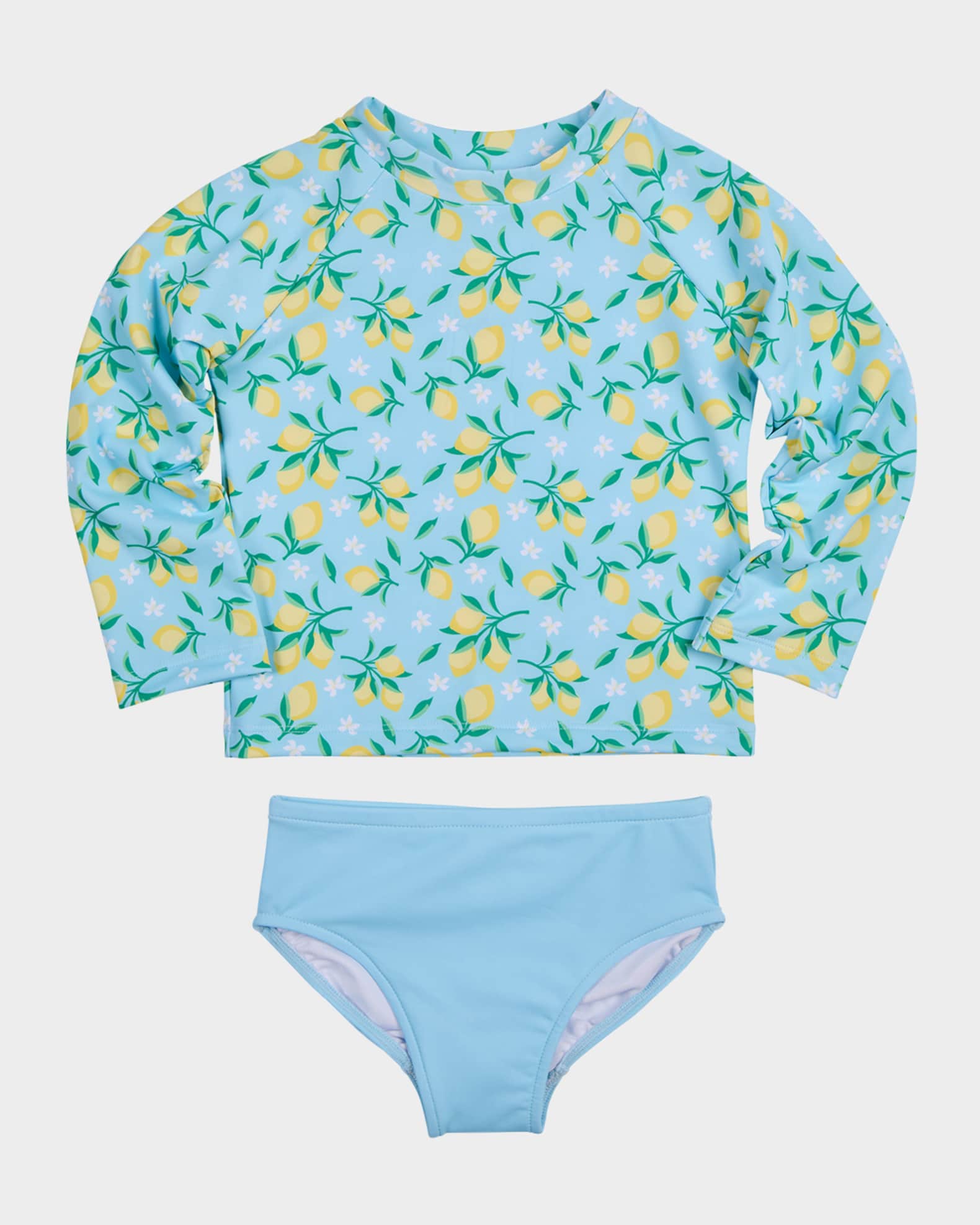 Girl's Lemon-Print Rashguard Two-Piece Swimsuit, Size 2-6 0