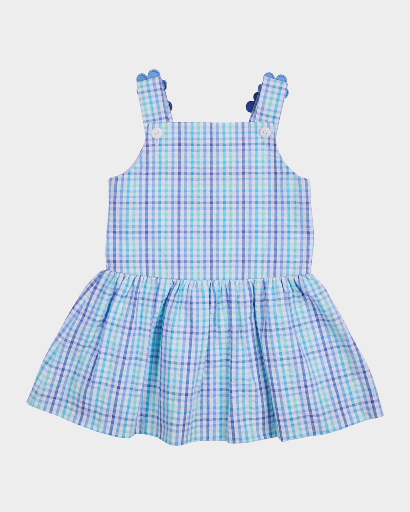 Girl's Flower Embroidery Plaid Seersucker Dress, Size 2-6 1