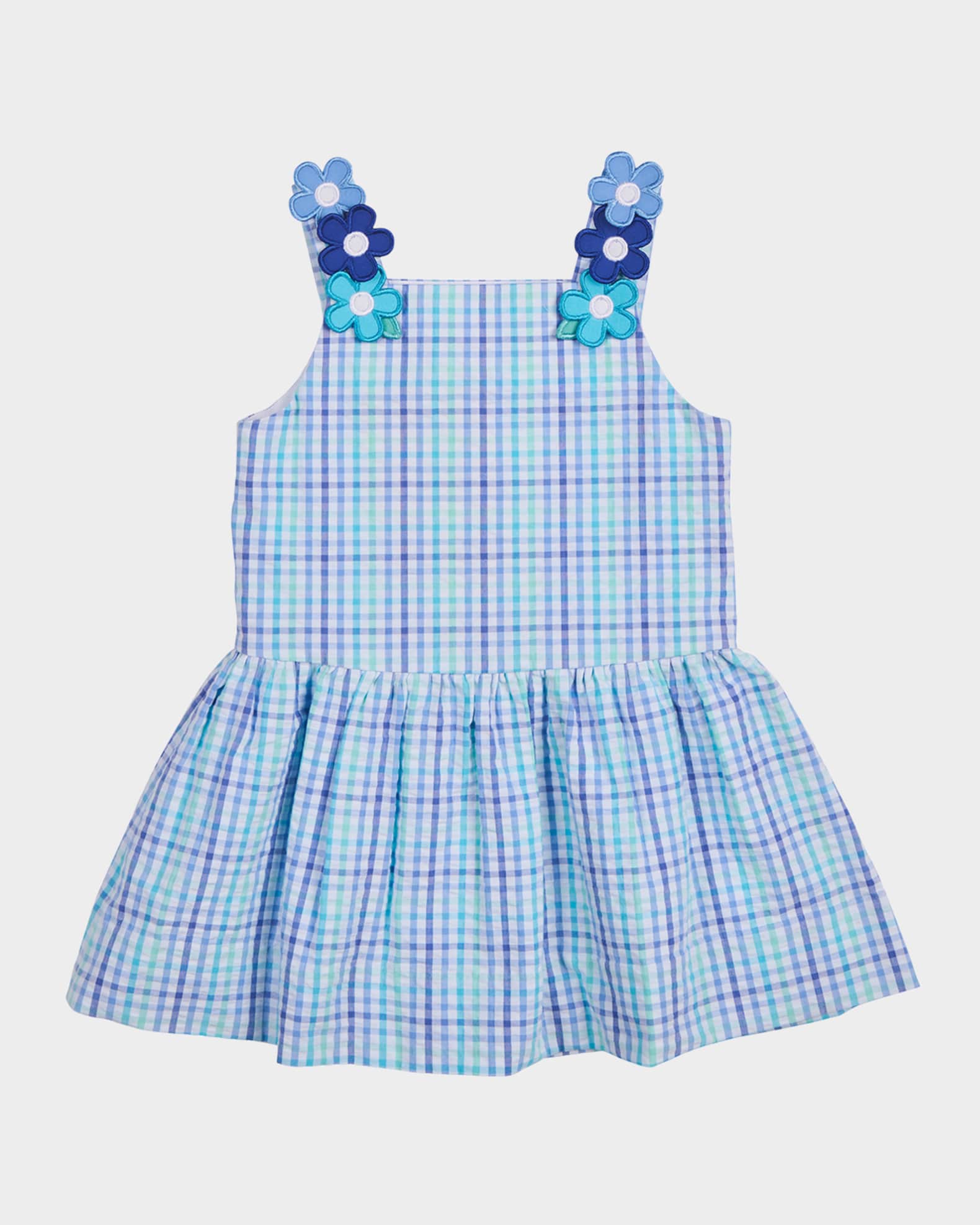 Girl's Flower Embroidery Plaid Seersucker Dress, Size 2-6 0