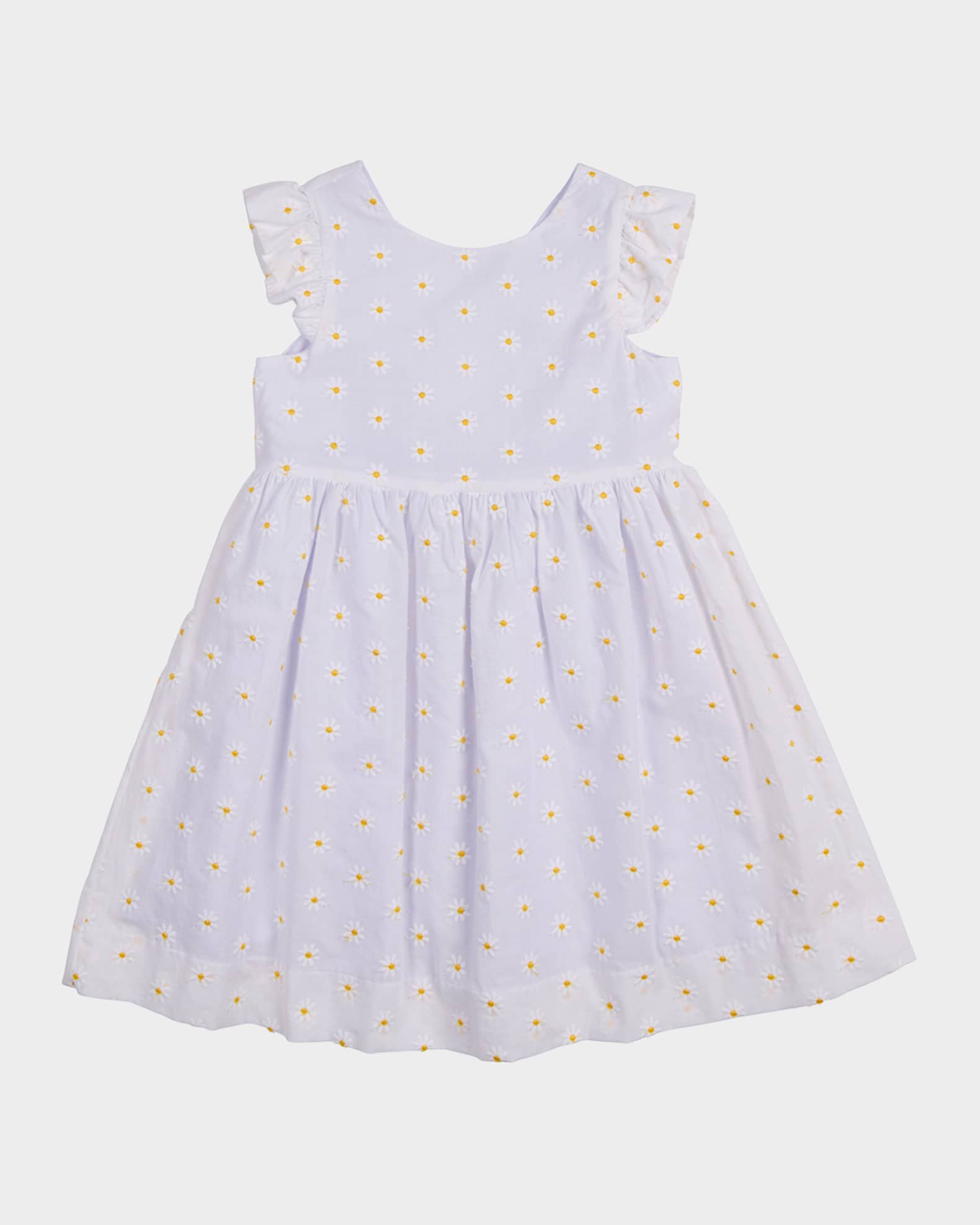 Girl's Embroidered Daisy Flutter-Sleeve Dress, Size 2-6 0