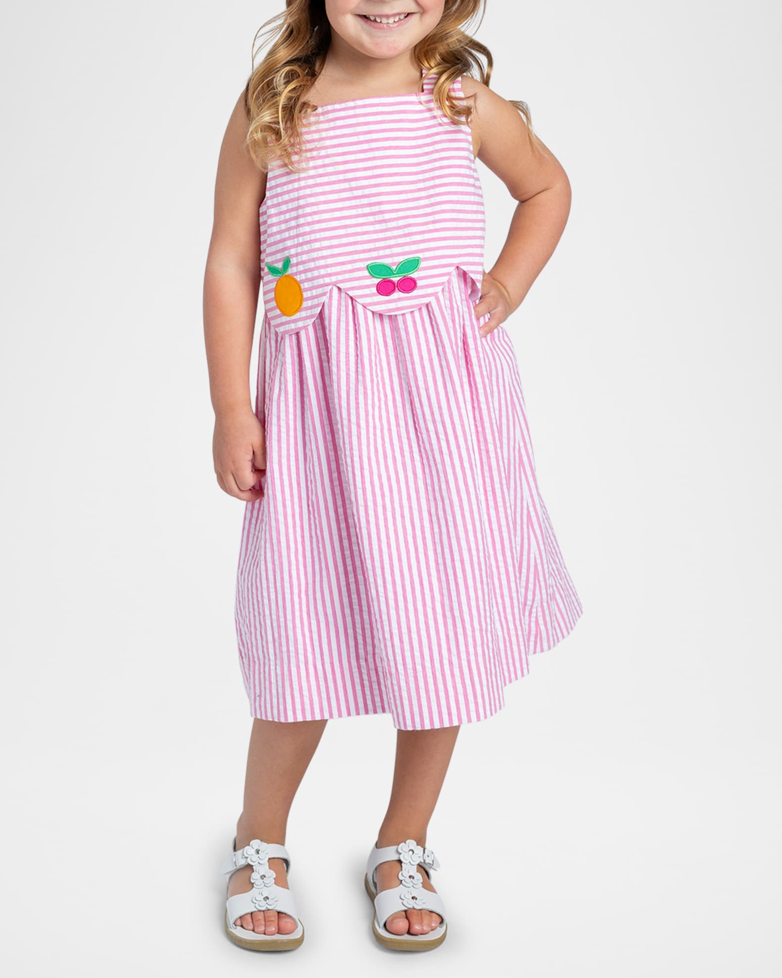Girl's Fruit Embroidered Cotton Seersucker Dress, Size 2-6 1