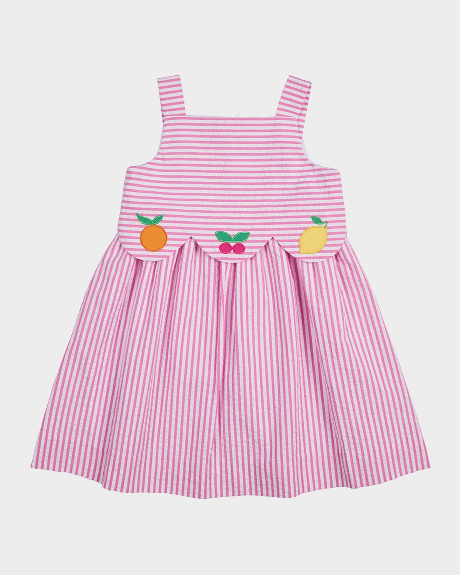 Girl's Fruit Embroidered Cotton Seersucker Dress, Size 2-6 0