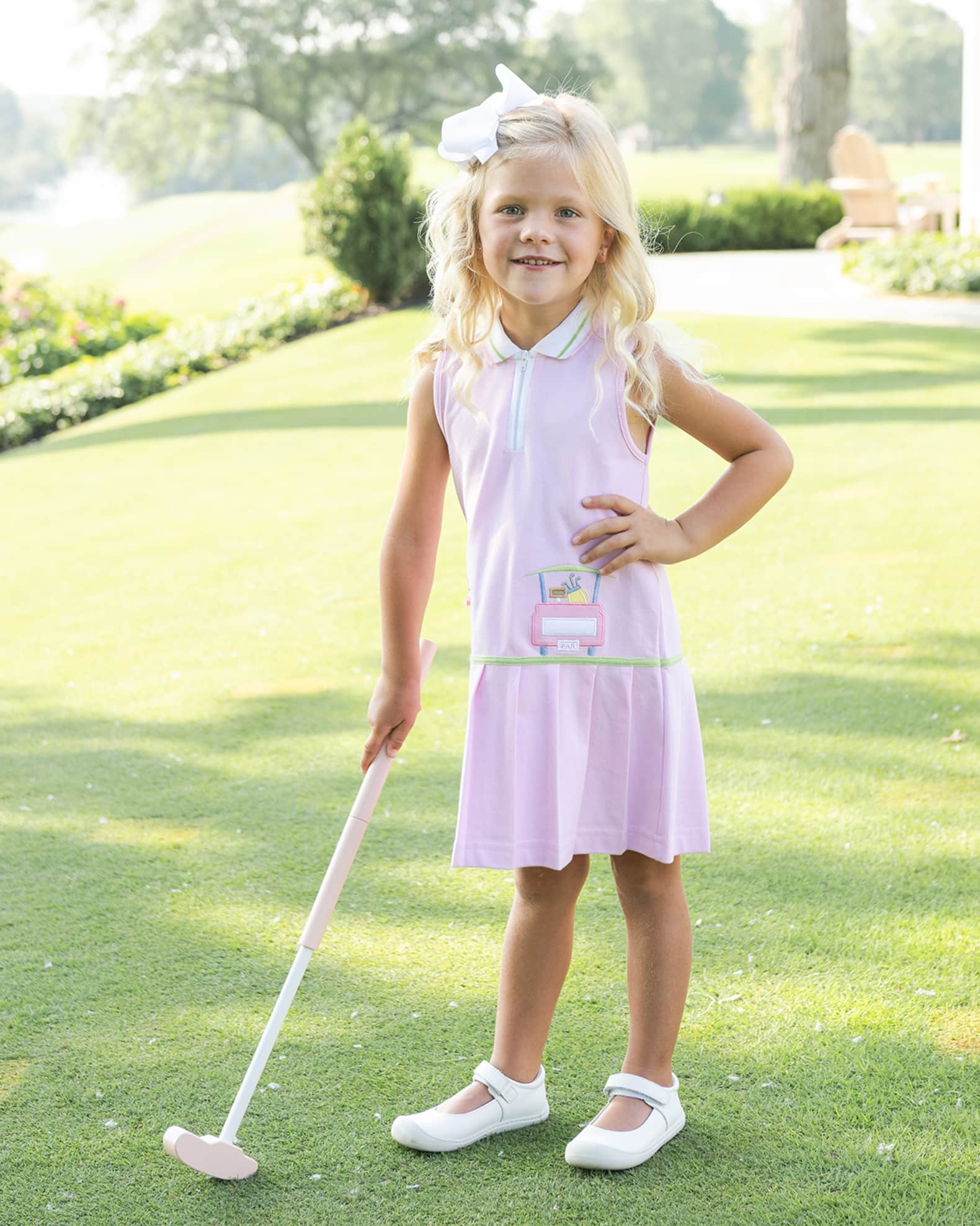 Girl's Golf Cart Applique Pique Knit Dress, Size 9M-6 1