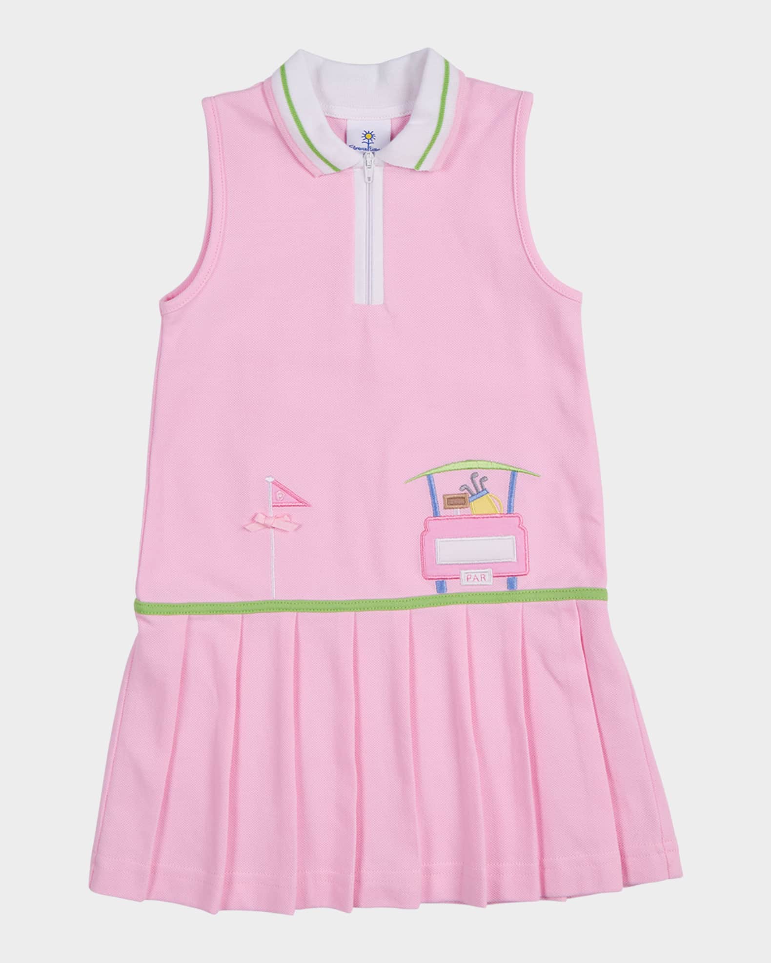 Girl's Golf Cart Applique Pique Knit Dress, Size 9M-6 0