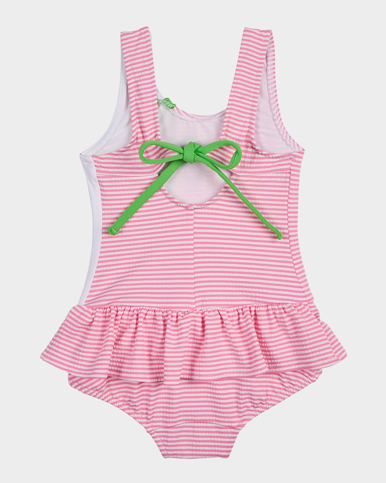 Girl's Cherry Skirted Seersucker One-Piece Swimsuit, Size 12M-24M 1