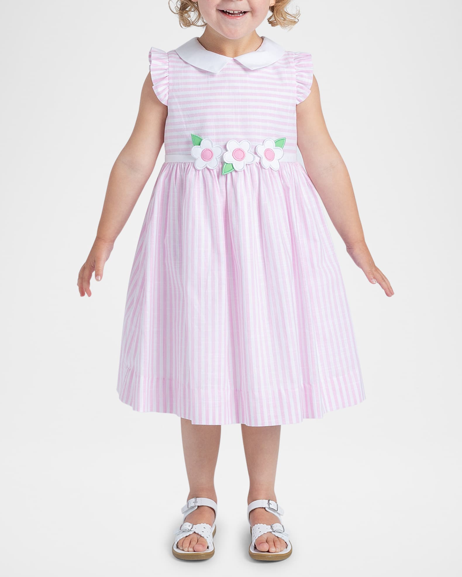 Girl's Cotton Stripe Floral Embroidered Dress, Size 2-6 1