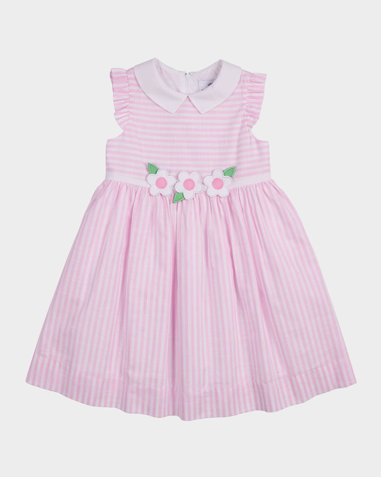 Girl's Cotton Stripe Floral Embroidered Dress, Size 2-6 0