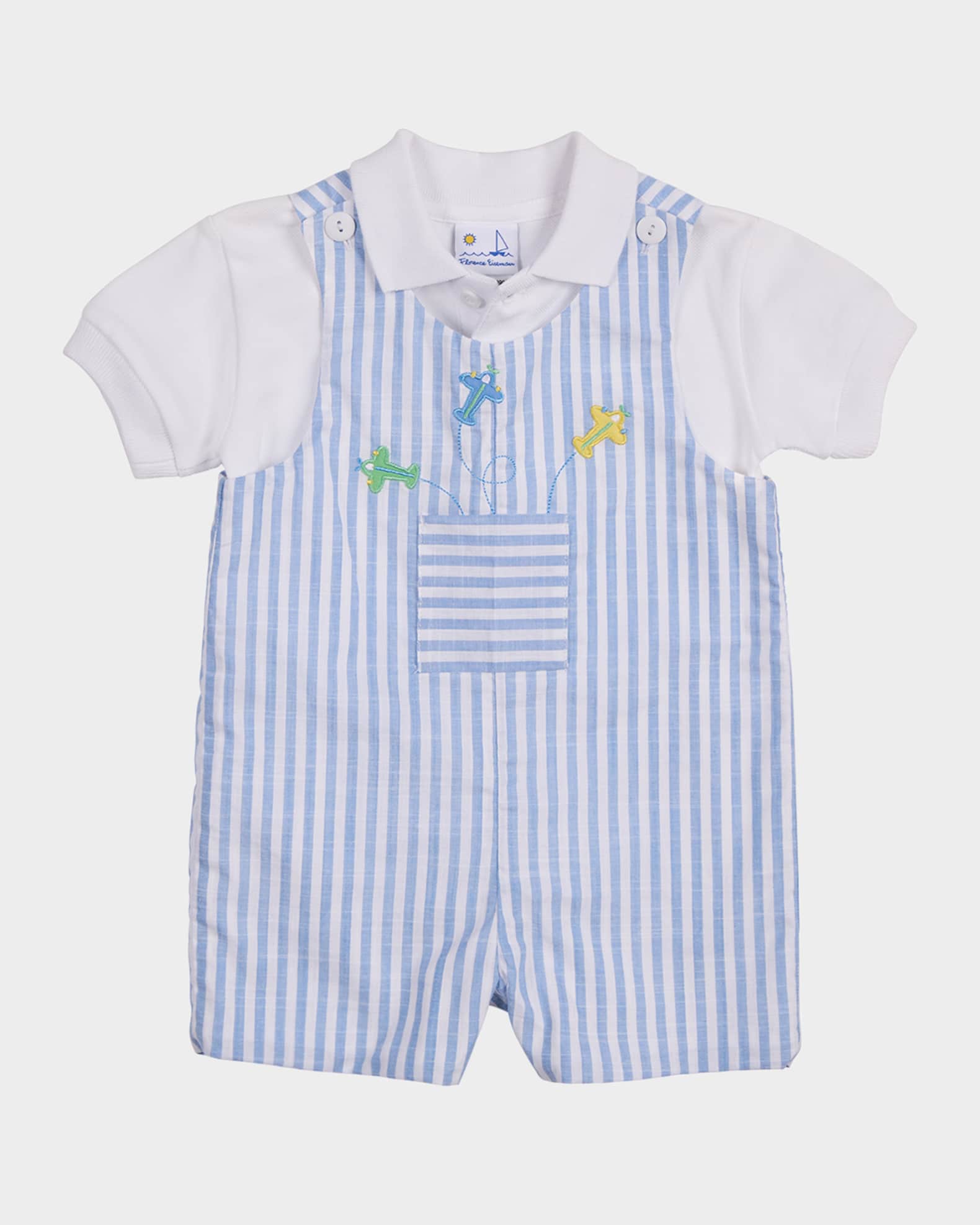 Boy's Striped Cotton Airplane Shortall and Polo Shirt Set, Size 3M-24M 0