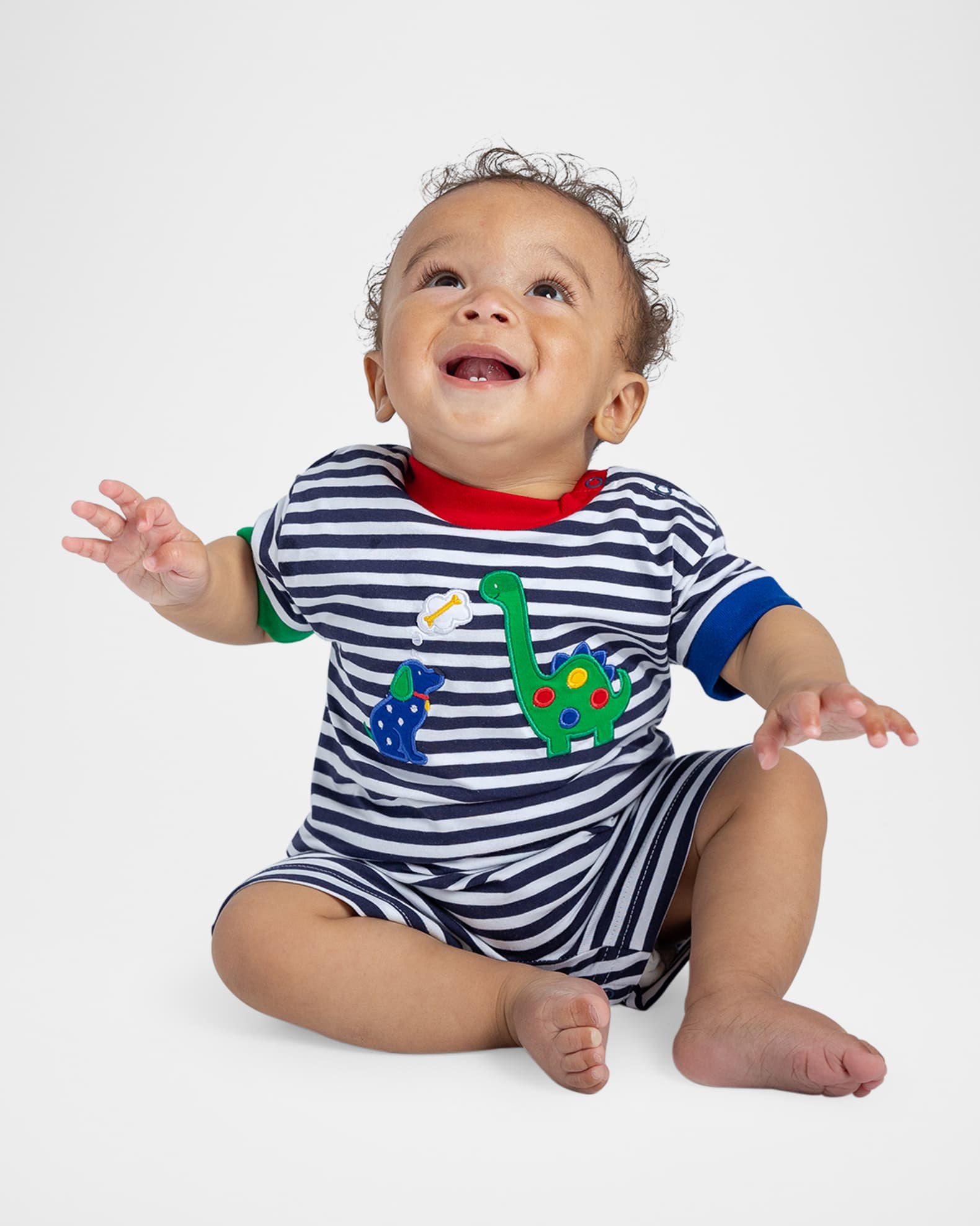 Boy's Dog and Dino Knit Shortalls, Size 3M-24M 1