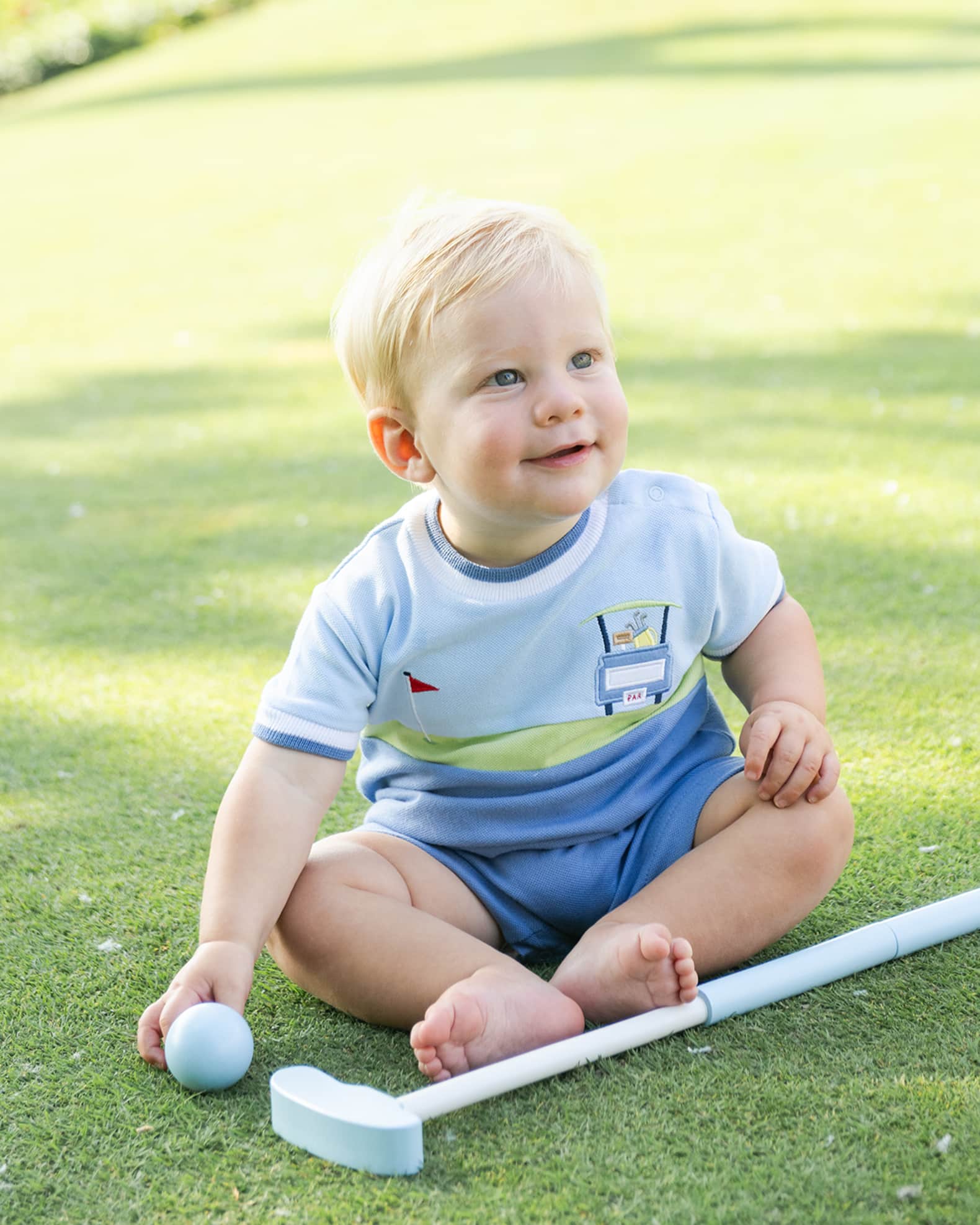 Boy's Golf Cart Applique Pique Knit Shortalls, Size 6M-24M 1
