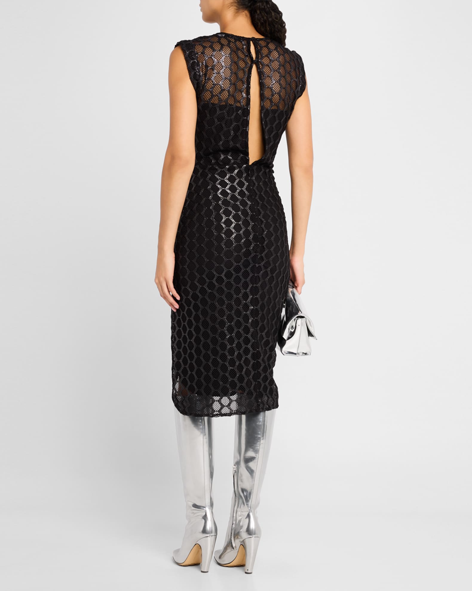 Iro Zilaya Sleeveless Mesh Net Midi Dress Black