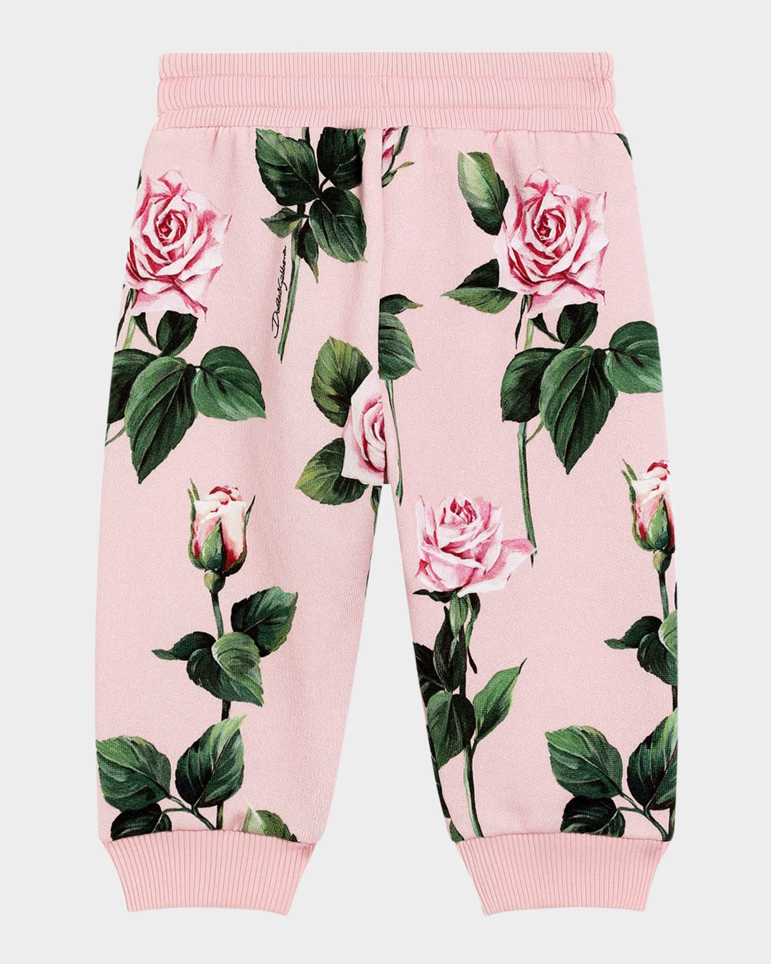 Girl's Rose-Print Sweatpants, Size 12M-30M 1