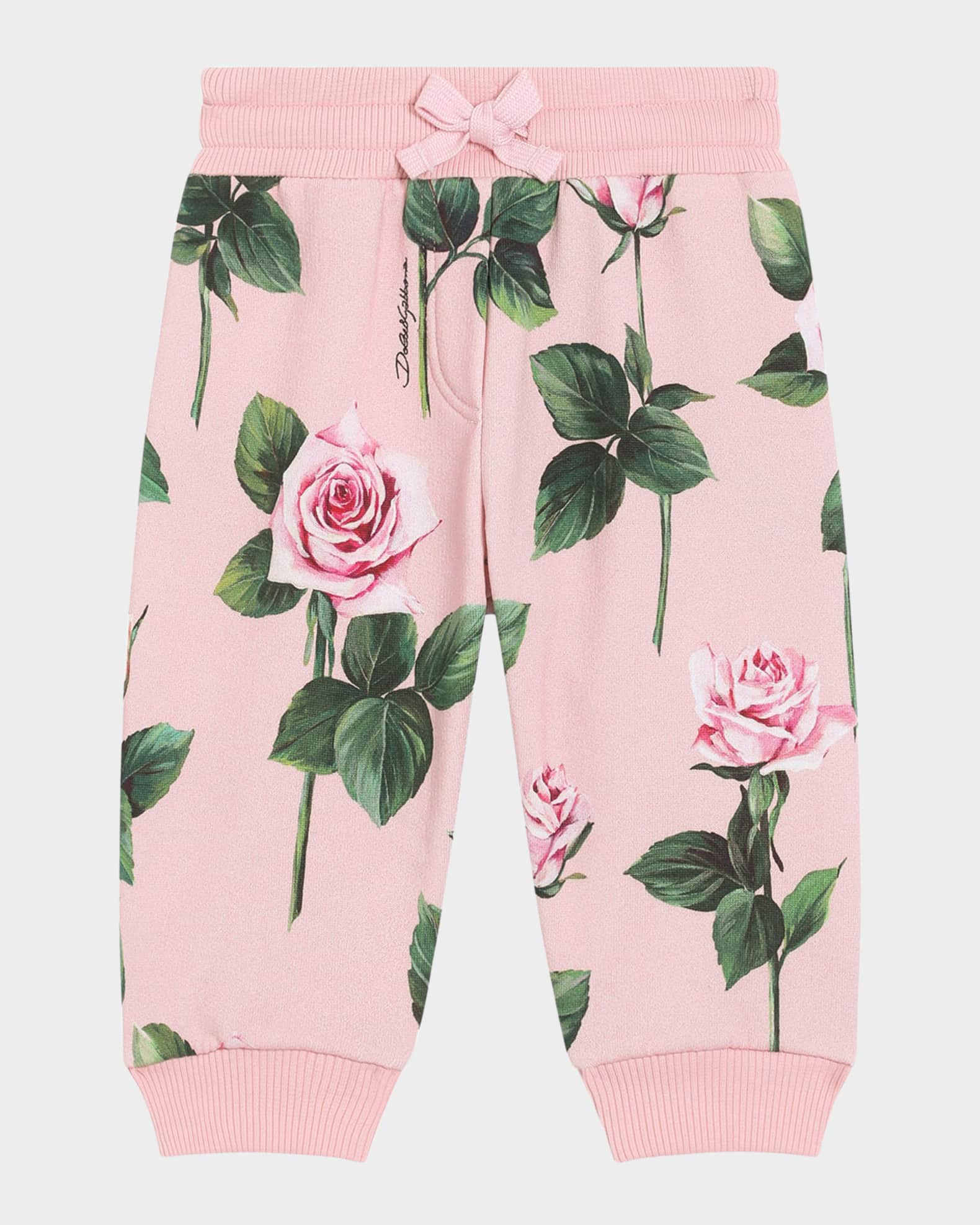Girl's Rose-Print Sweatpants, Size 12M-30M 0
