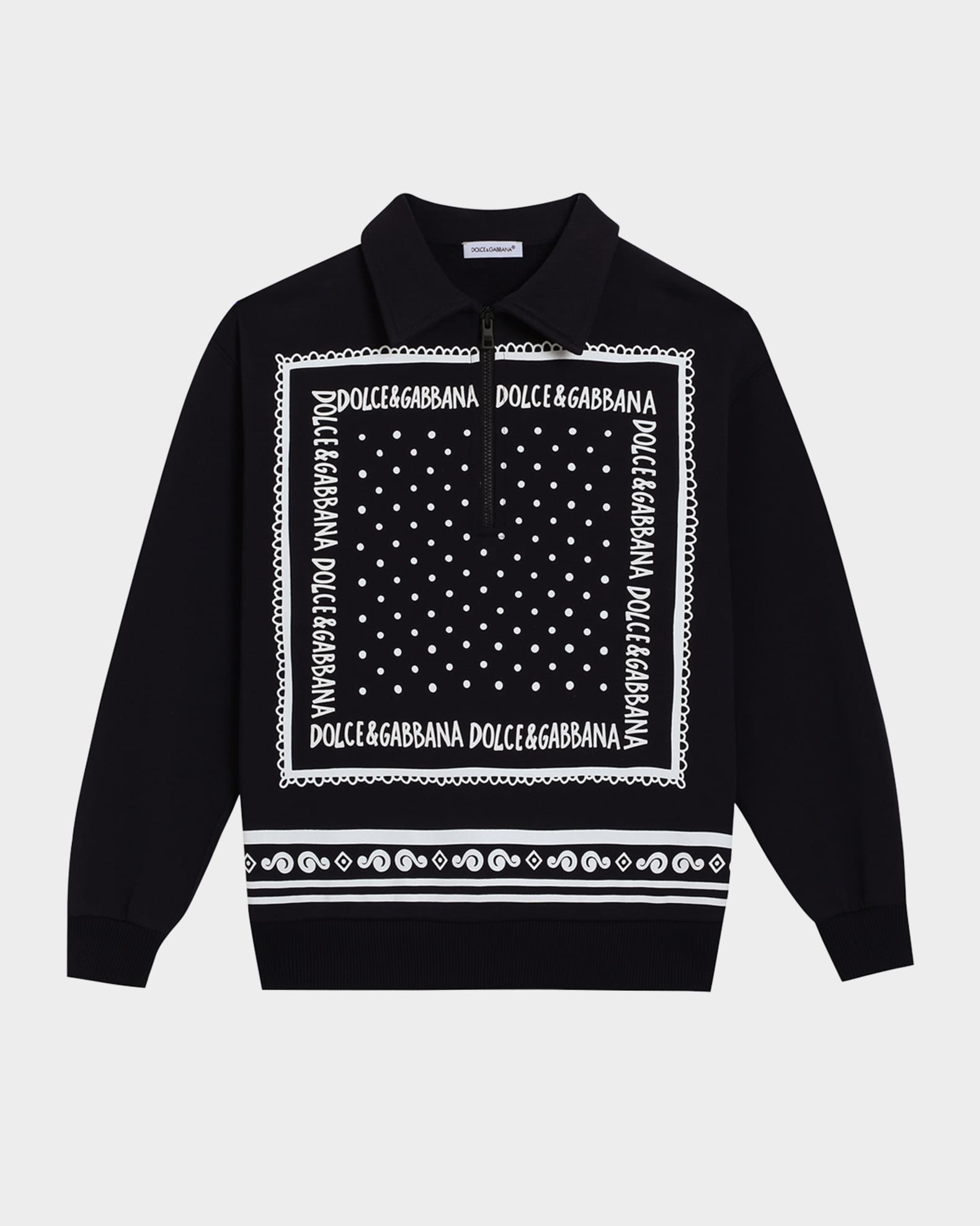 Dolce&Gabbana Boy's Bandana-Print Quarter Zip Sweatshirt
