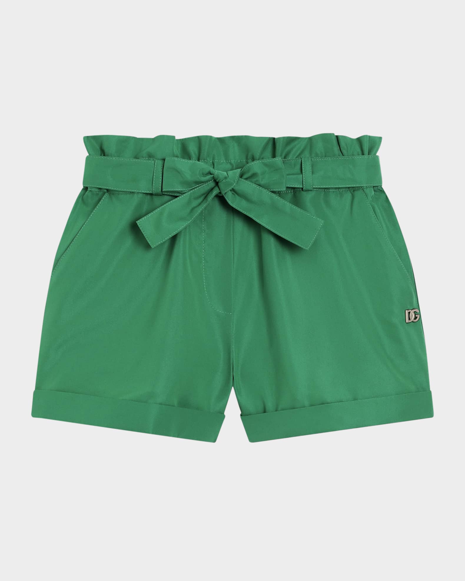 Girl's Logo-Plaque Belted Shorts, Size 8-14 0