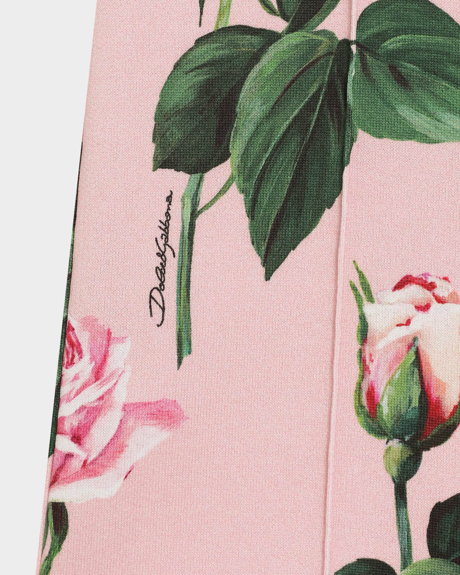 Dolce&Gabbana Girl's Rose-Print Wide Leg Pants, Size 4-6